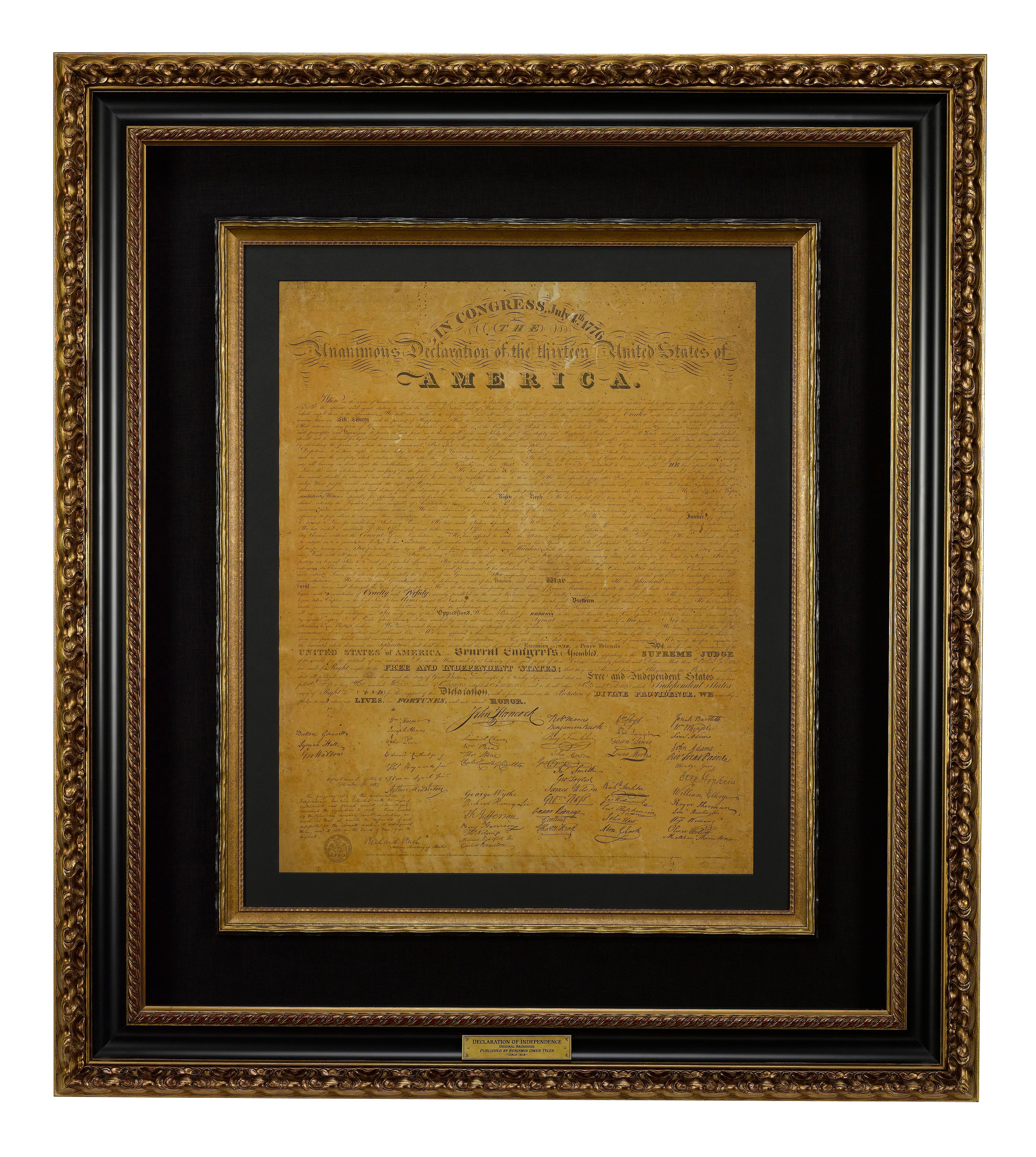 Si tratta di una splendida incisione del 1818 della Dichiarazione d'Indipendenza, la prima copertina incisa del documento di fondazione della nostra nazione. Nel 1815 si concluse la seconda guerra degli Stati Uniti con la Gran Bretagna, la Guerra