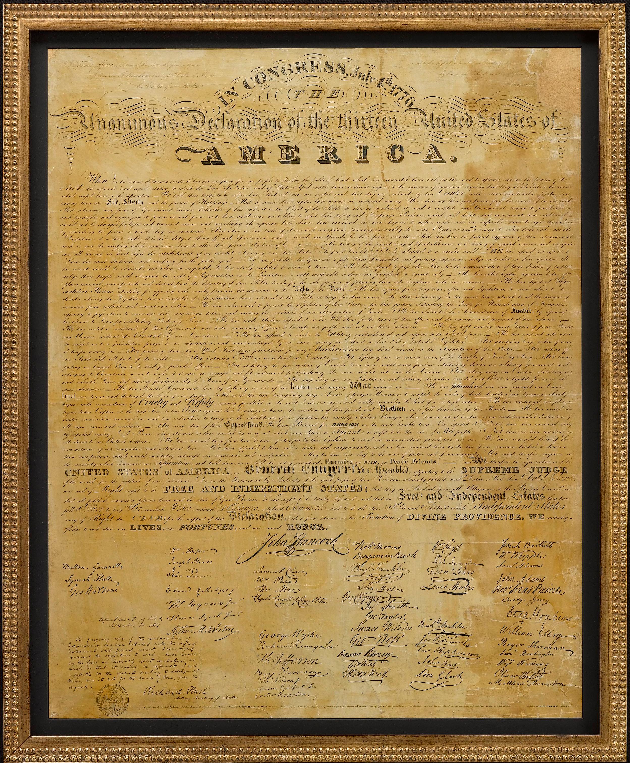 Federal 1818 Declaration of Independence Broadside Engraved by Benjamin Owen Tyler