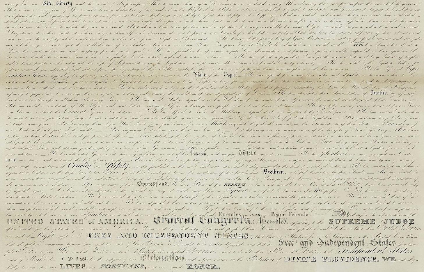 American 1818 Declaration of Independence Broadside, Engraved by Benjamin Owen Tyler