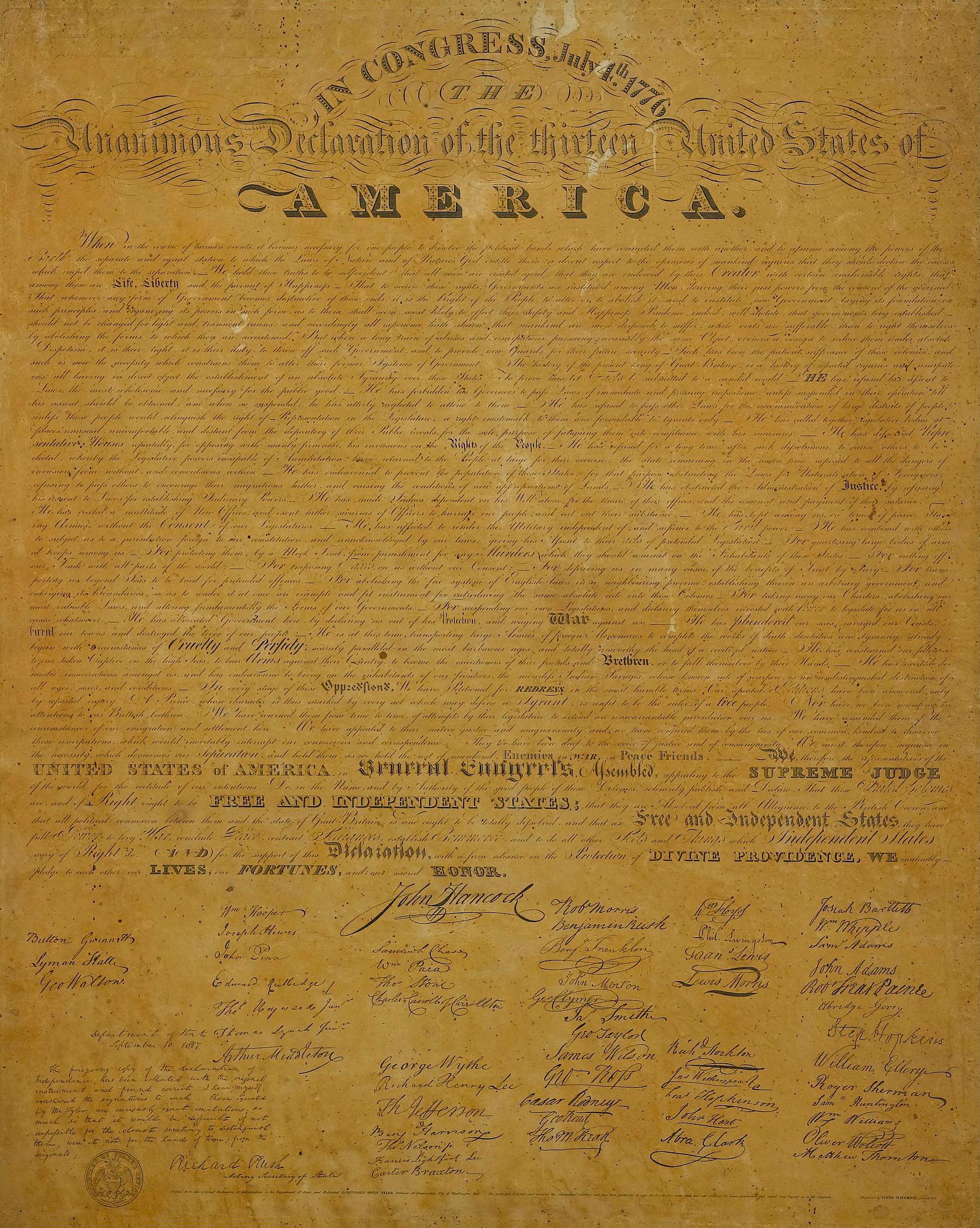 Dichiarazione d'indipendenza del 1818 incisa da Benjamin Owen Tyler In condizioni buone in vendita a Colorado Springs, CO