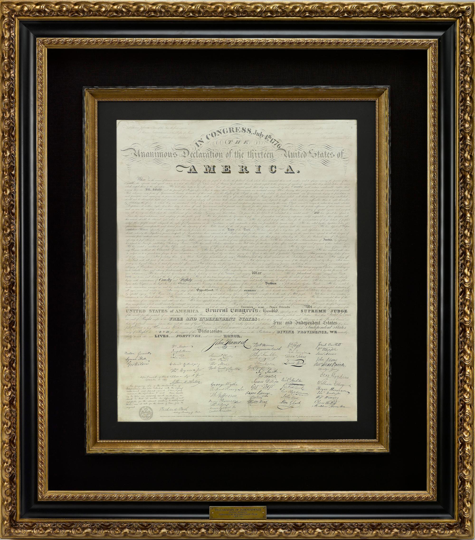 Early 19th Century 1818 Declaration of Independence Broadside Engraved by Benjamin Owen Tyler