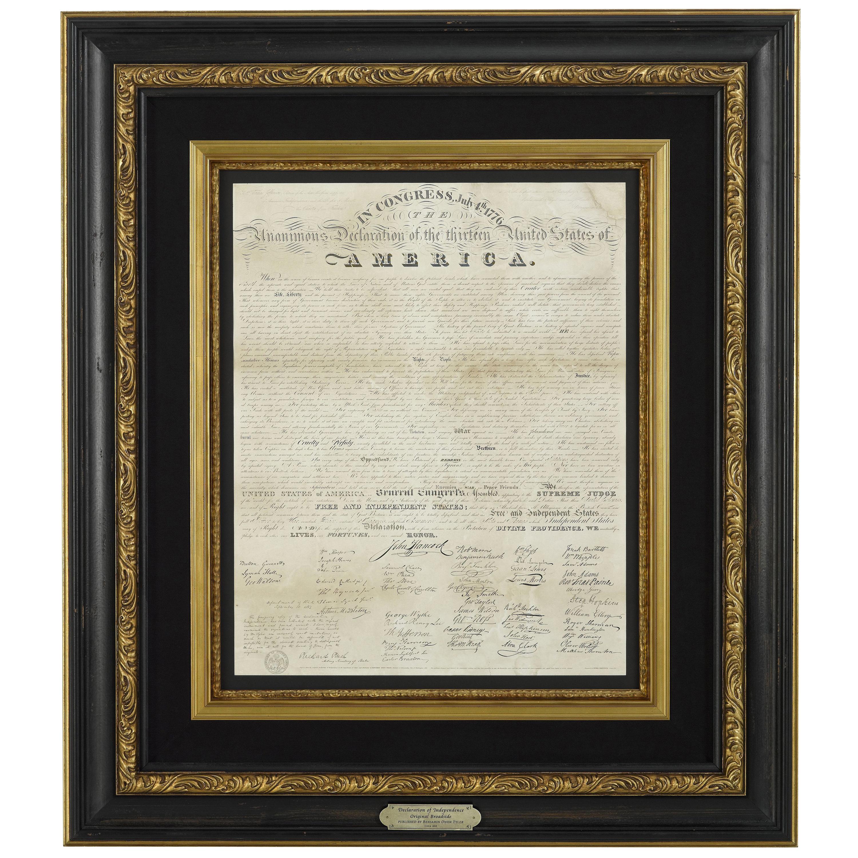 1818 Declaration of Independence Broadside, Engraved by Benjamin Owen Tyler