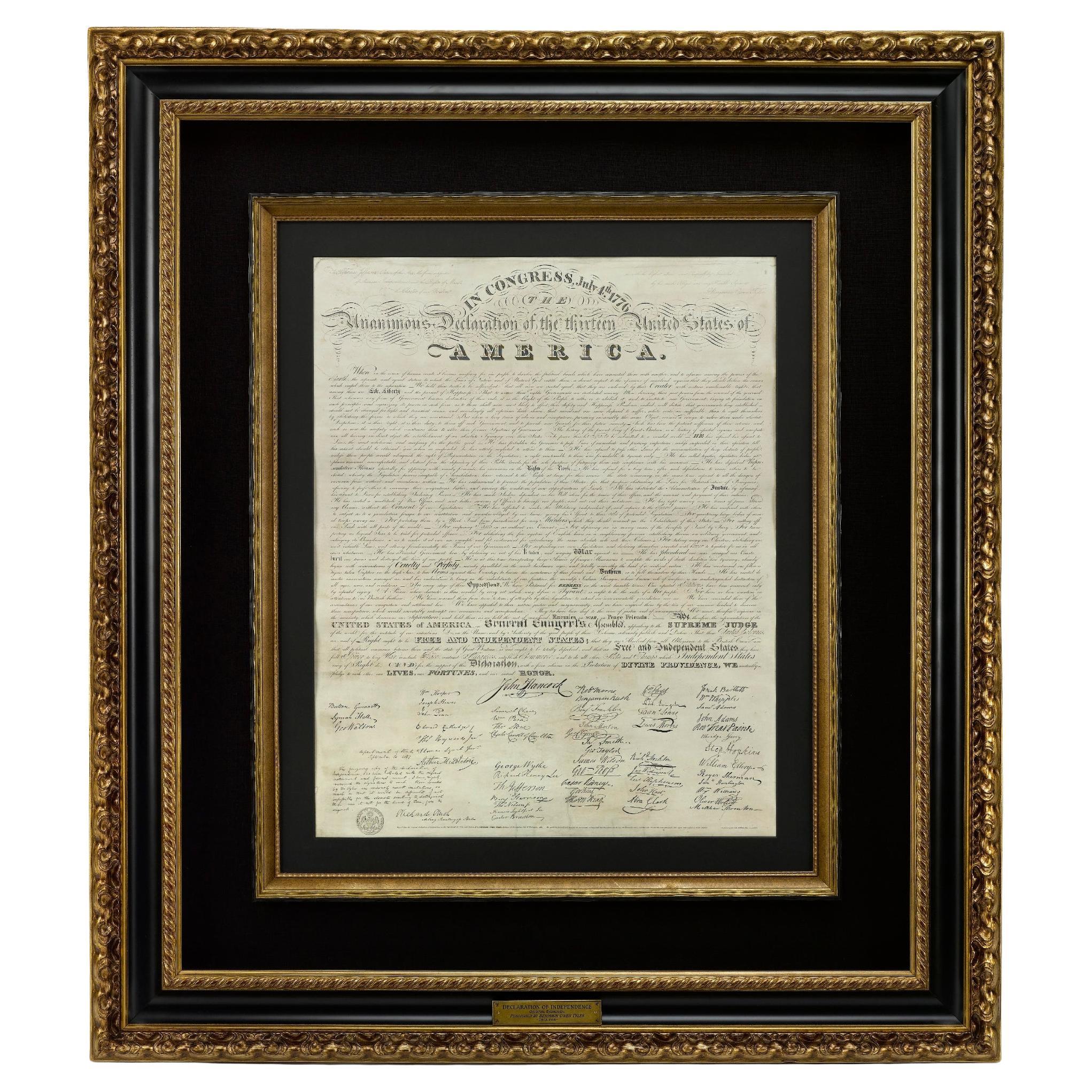 1818 Declaration of Independence Broadside Engraved by Benjamin Owen Tyler For Sale
