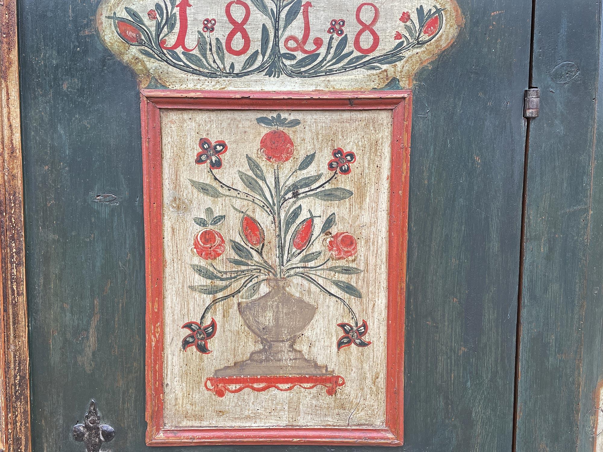 Early 19th Century 1818 Floral Painted Wardrobe