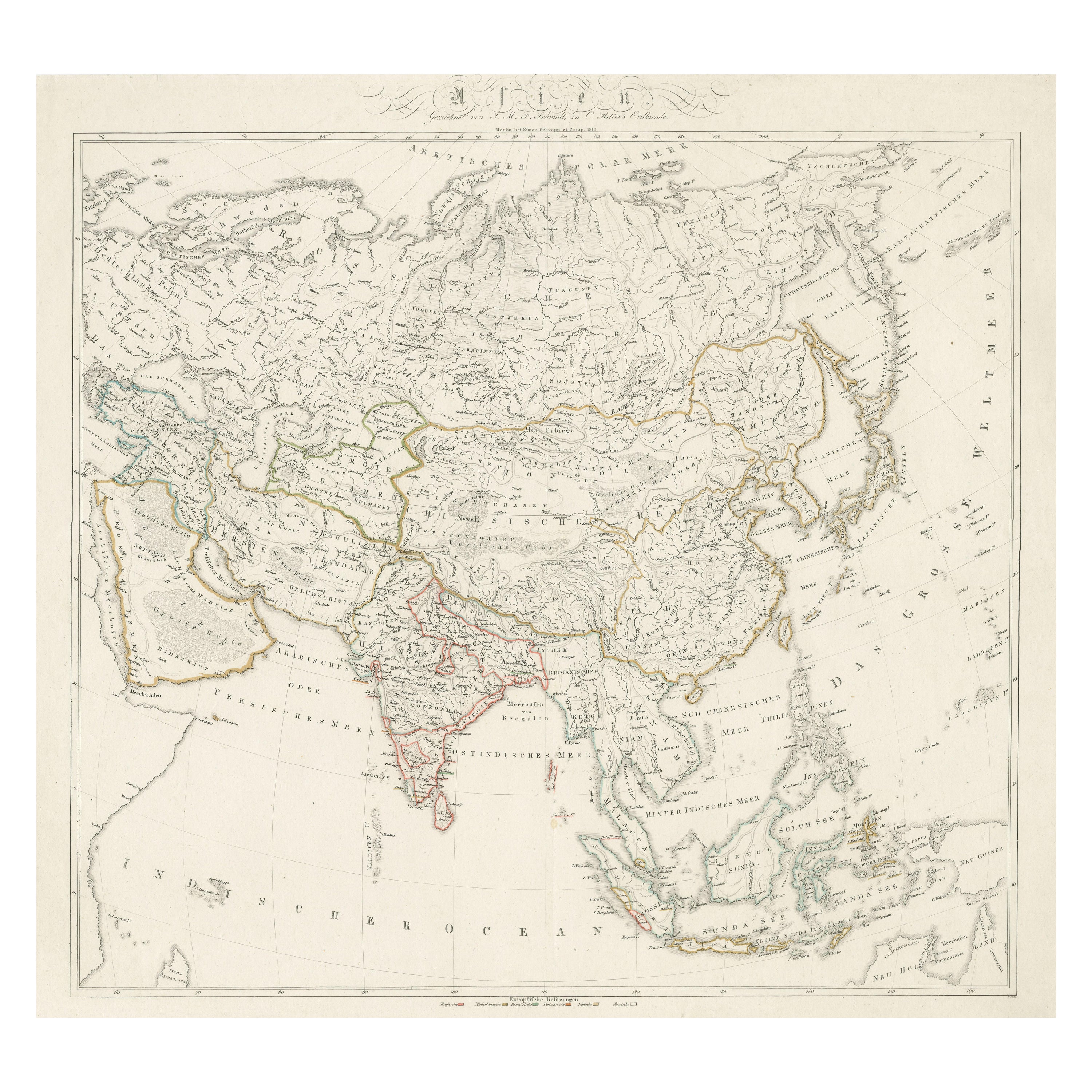 Carta geografica antica dell'Asia del 1819 - 'Asien' di Simon Schropp et Comp, Berlino