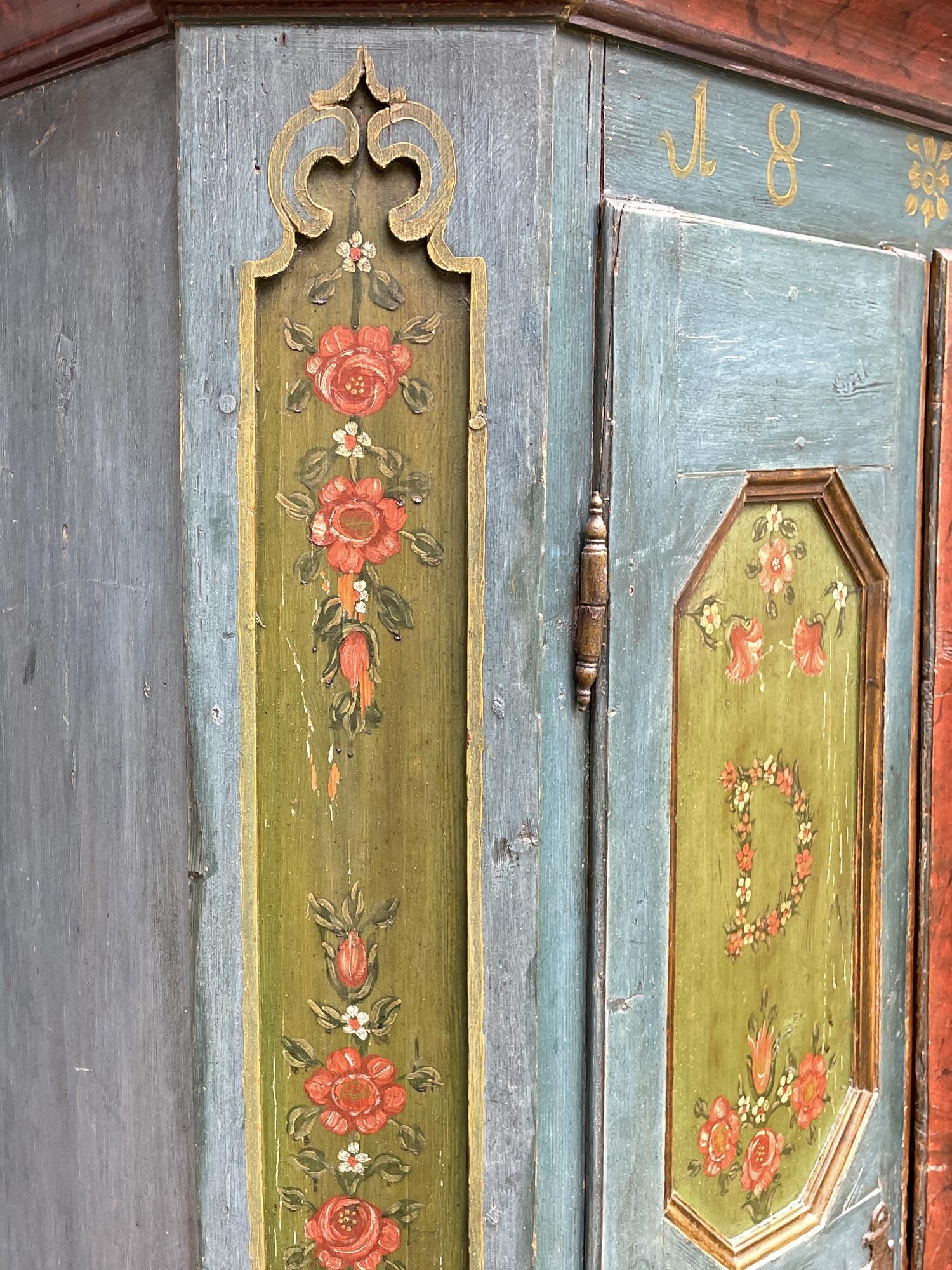 1819 Blu Floral Painted Cabinet, Central Europe 3