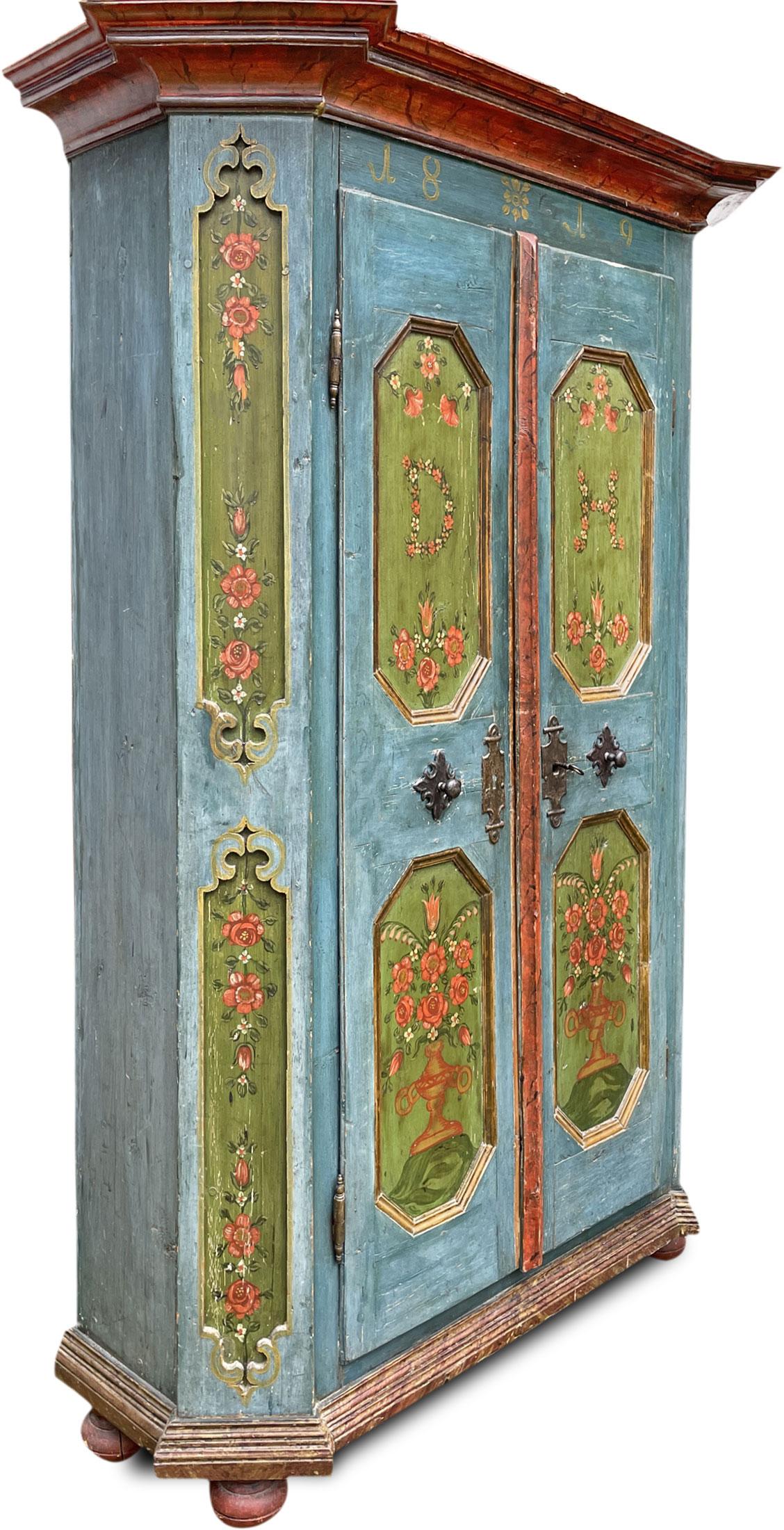 Neoclassical 1819 Blu Floral Painted Cabinet, Central Europe