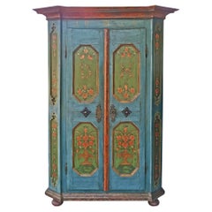 1819 Blu Floral Painted Cabinet, Central Europe