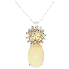 18.19 Carat Opal, 0.51 Carat White Diamond and 0.65 Orange Sapphire Pendant