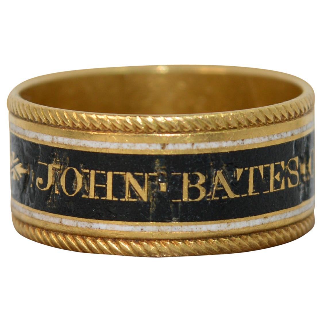 1819 Georgian 22 Carat Gold Enamel John Bates Mourning Band Ring