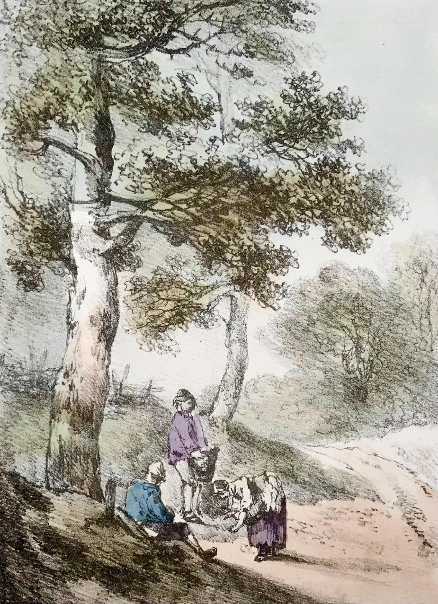 English 1819 Thomas Gainsborough, Landscape, Large Folio Soft Ground Etching, Wash For Sale