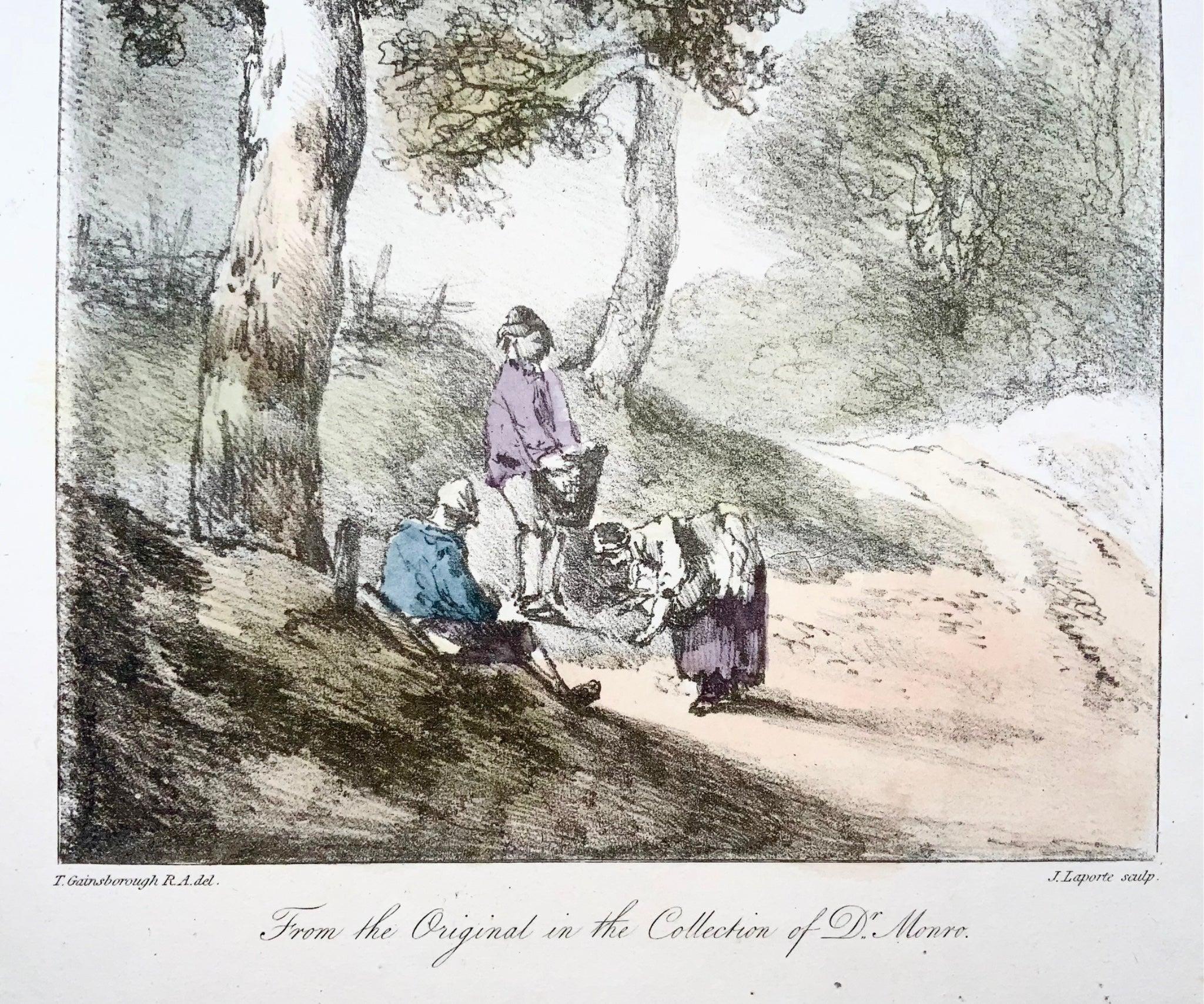 Hand-Painted 1819 Thomas Gainsborough, Landscape, Large Folio Soft Ground Etching, Wash For Sale