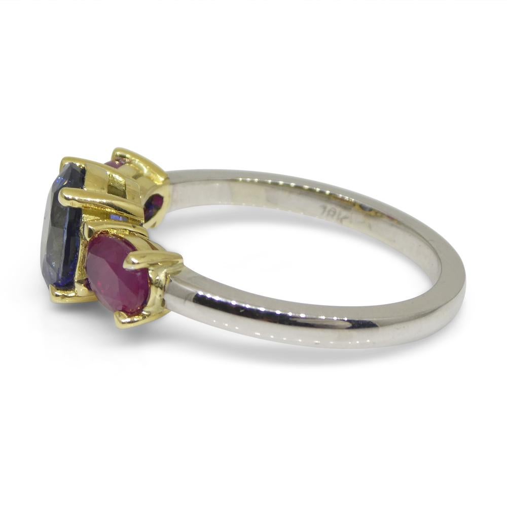 1.81ct Blue Sapphire, Ruby Ring Set in 18k White and Yellow Gold For Sale 6