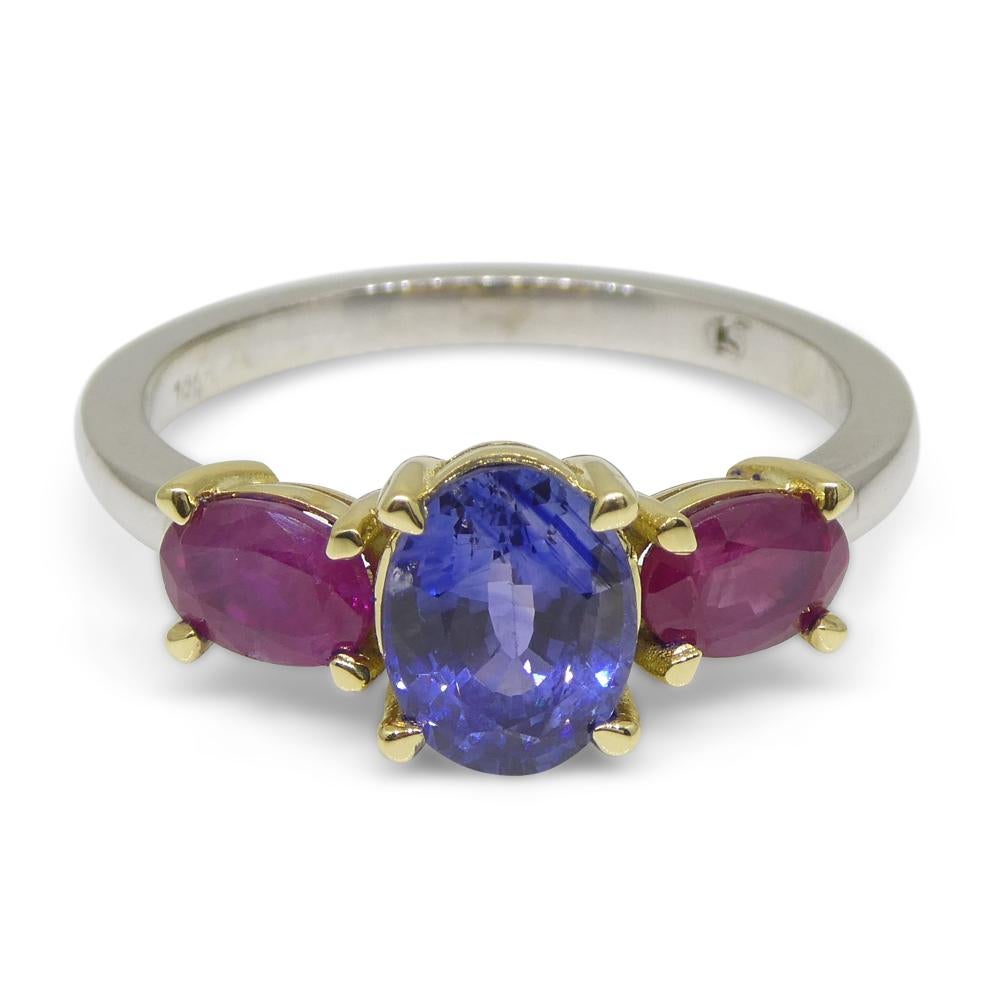 1.81ct Blue Sapphire, Ruby Ring Set in 18k White and Yellow Gold For Sale 7
