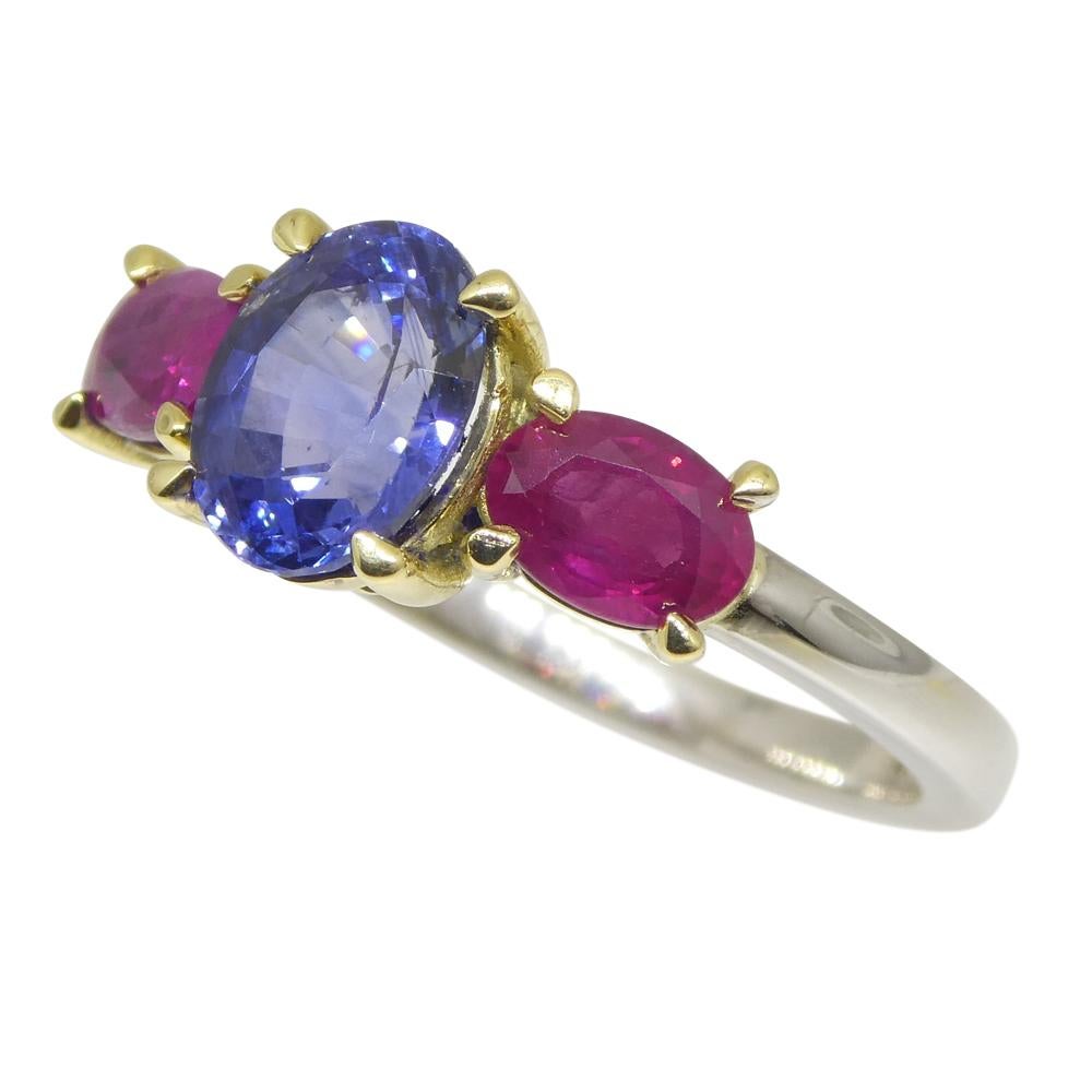 1.81ct Blue Sapphire, Ruby Ring Set in 18k White and Yellow Gold In New Condition For Sale In Toronto, Ontario