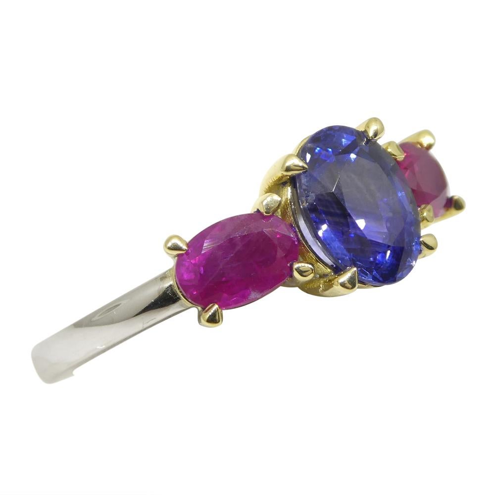 1.81ct Blue Sapphire, Ruby Ring Set in 18k White and Yellow Gold For Sale 8