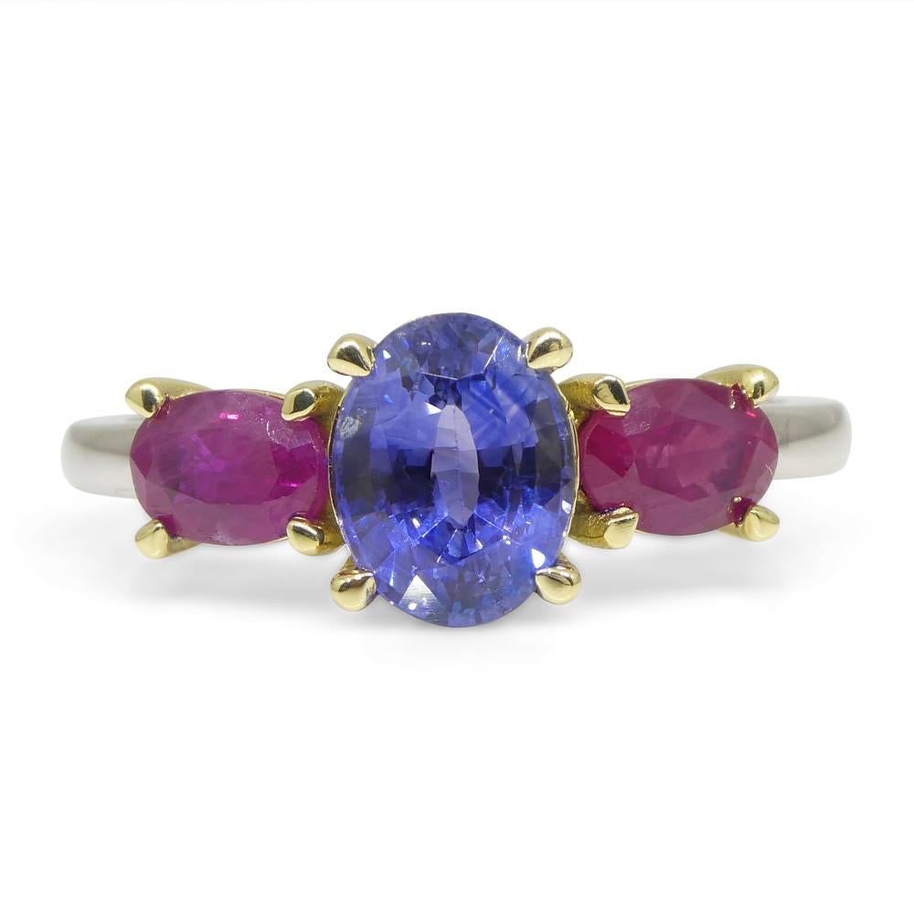 1.81ct Blue Sapphire, Ruby Ring Set in 18k White and Yellow Gold For Sale 10