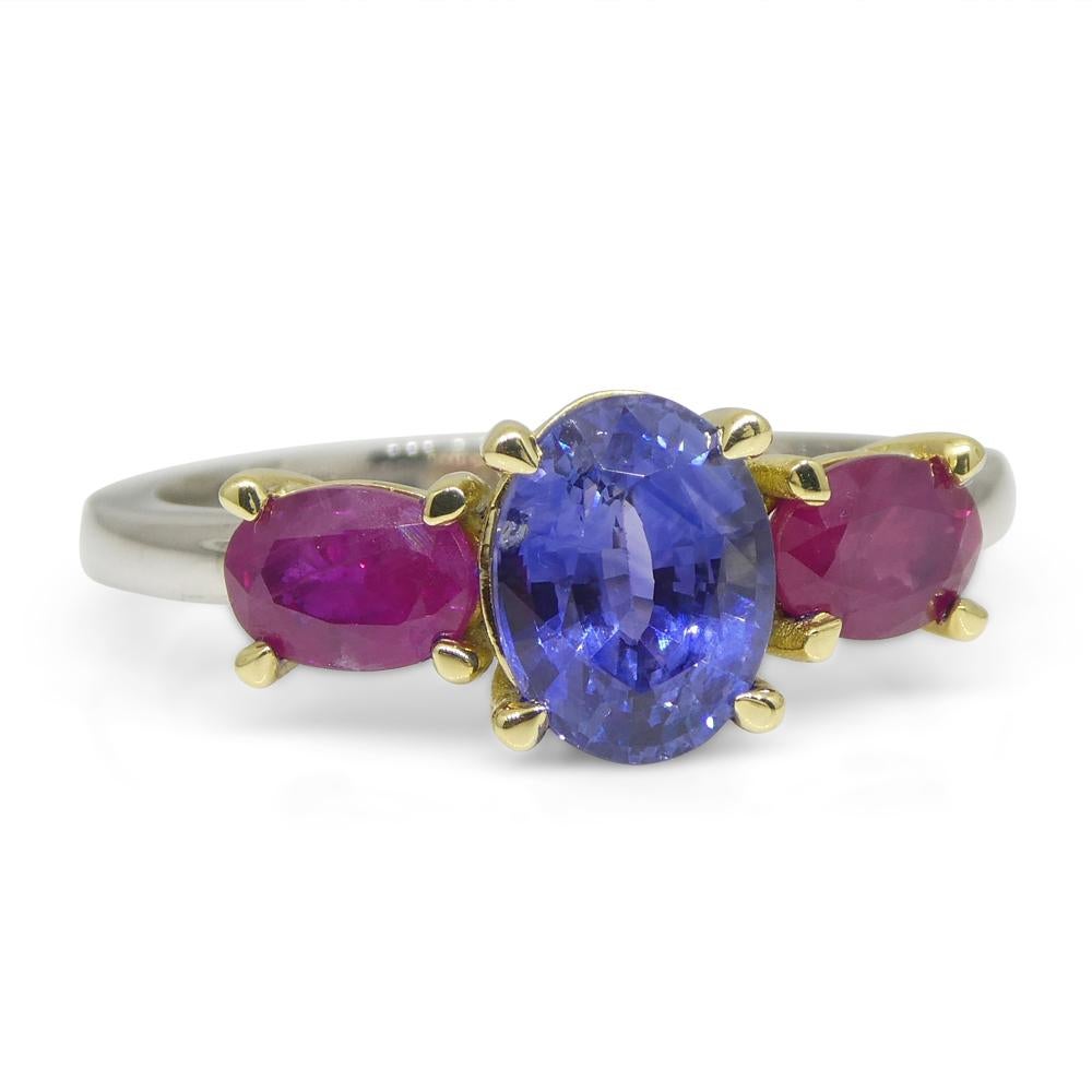 1.81ct Blue Sapphire, Ruby Ring Set in 18k White and Yellow Gold For Sale 2
