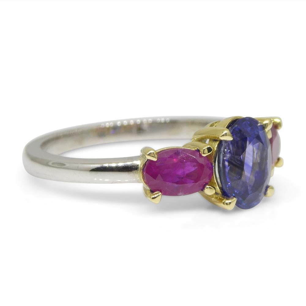 1.81ct Blue Sapphire, Ruby Ring Set in 18k White and Yellow Gold For Sale 3