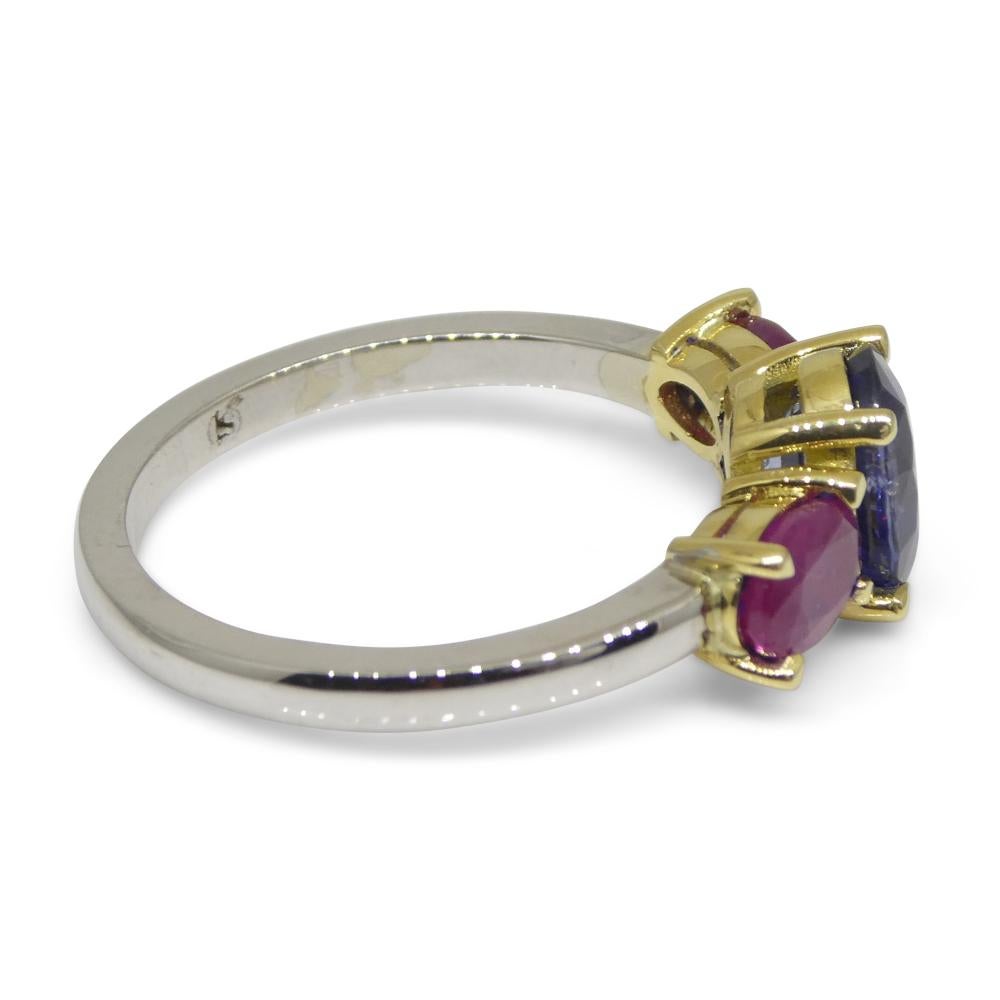 1.81ct Blue Sapphire, Ruby Ring Set in 18k White and Yellow Gold For Sale 4