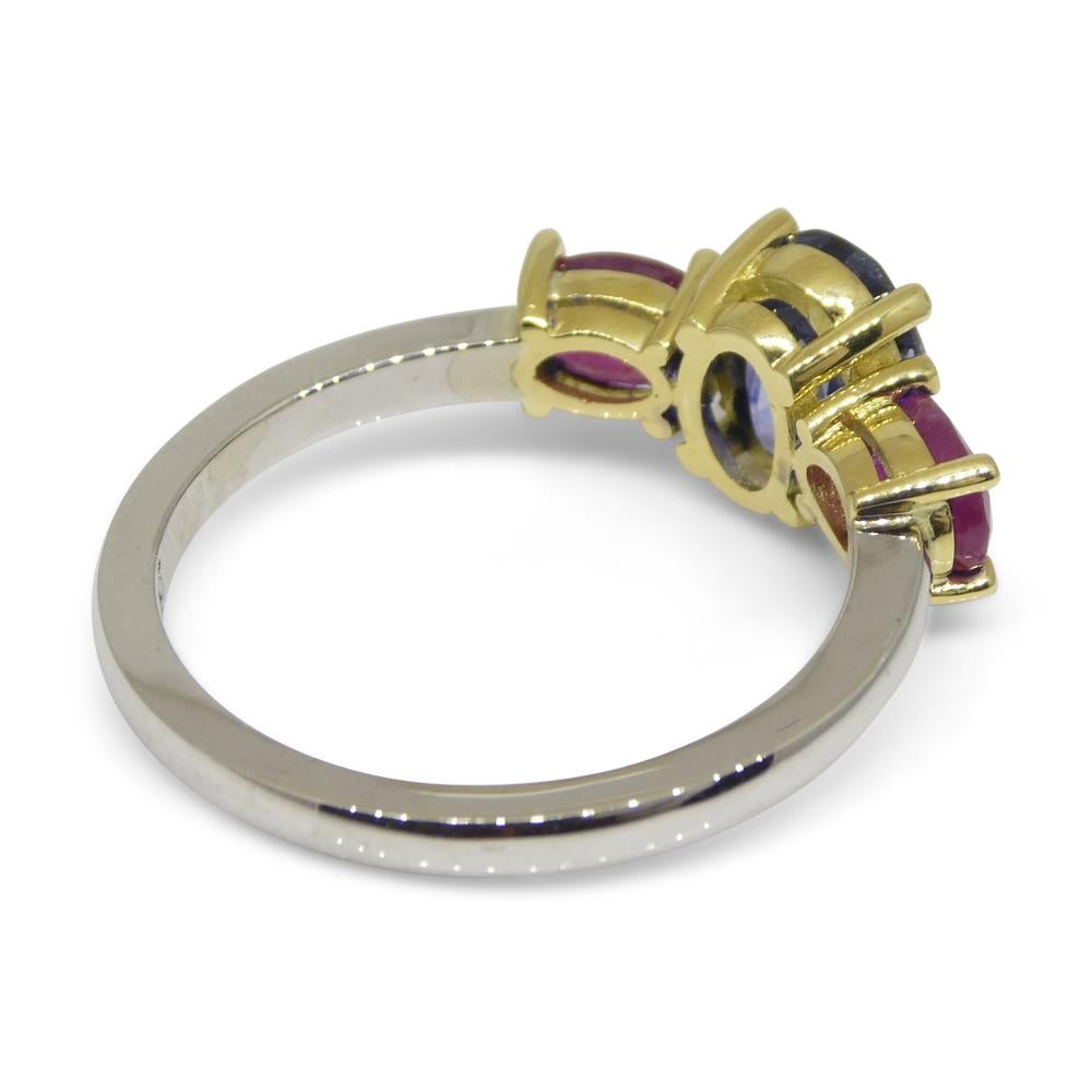1.81ct Blue Sapphire, Ruby Ring Set in 18k White and Yellow Gold For Sale 5