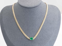 1.81ct Emerald Sideways Set Choker Necklace Miami Cuban Chain 14K Gold R4476