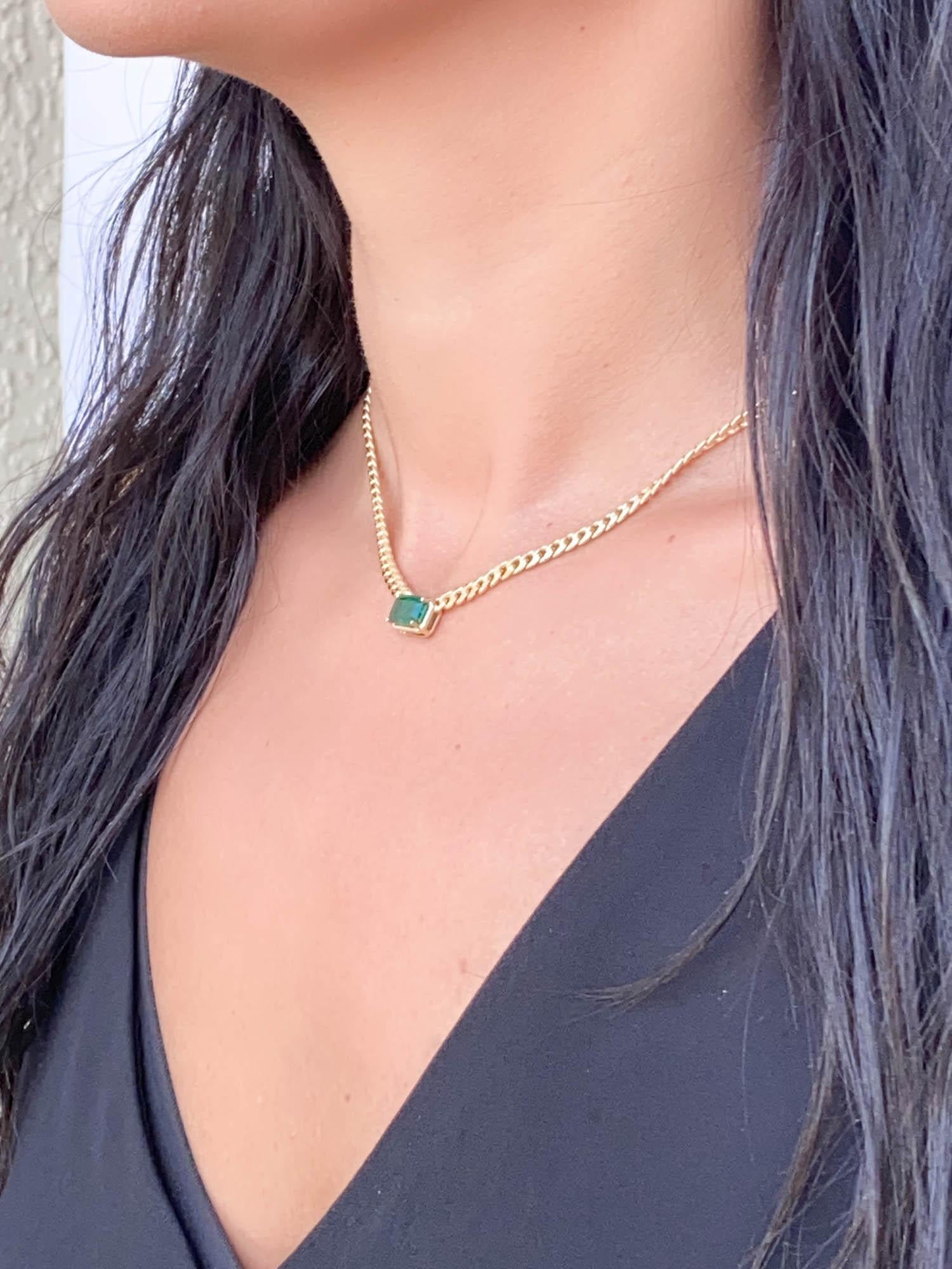 1.81ct Emerald Sideways Set Choker Necklace Miami Cuban Chain 14K Gold R4476 1