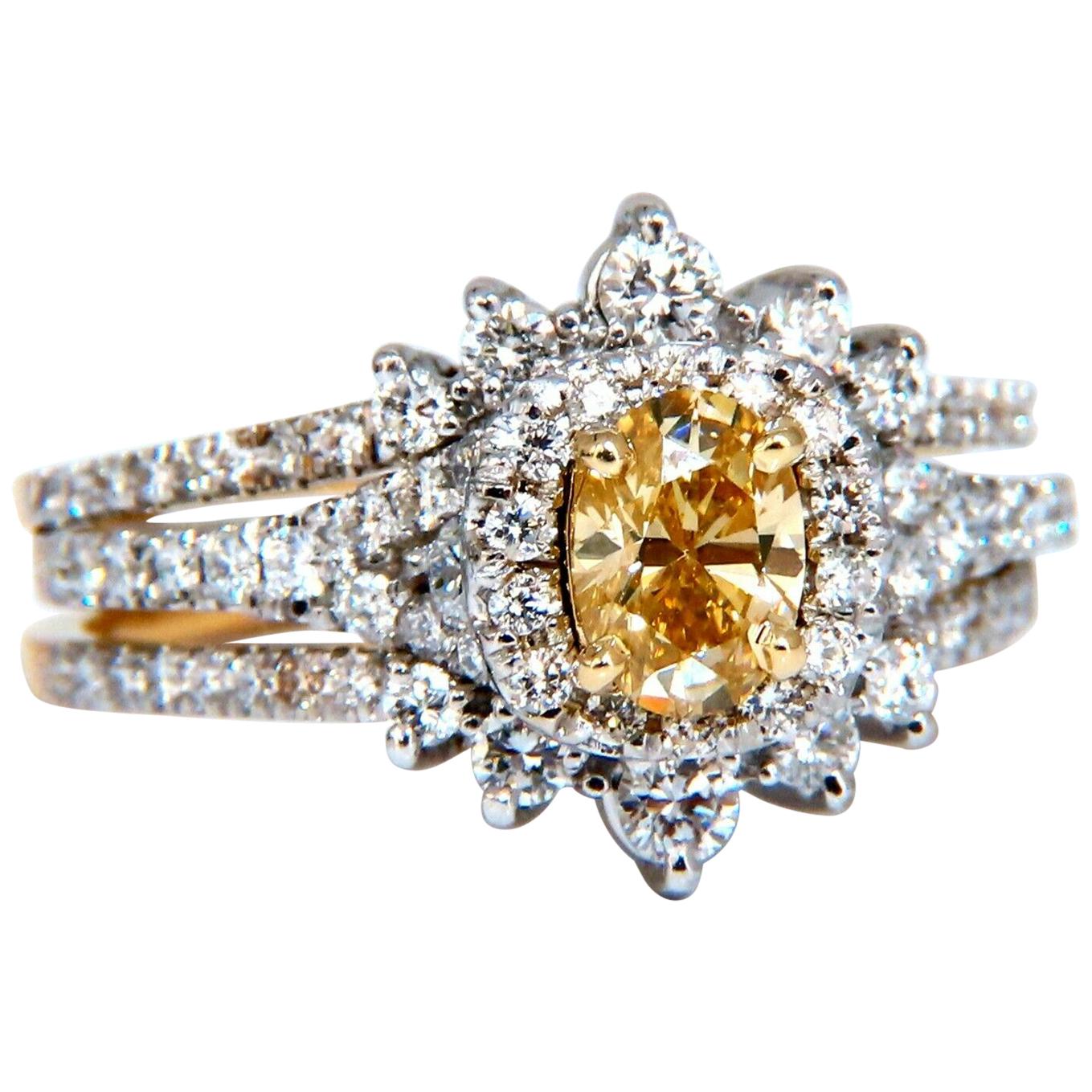 1.81 Carat Natural Fancy Yellow Diamonds Ring 14 Karat Insert and Ring For Sale