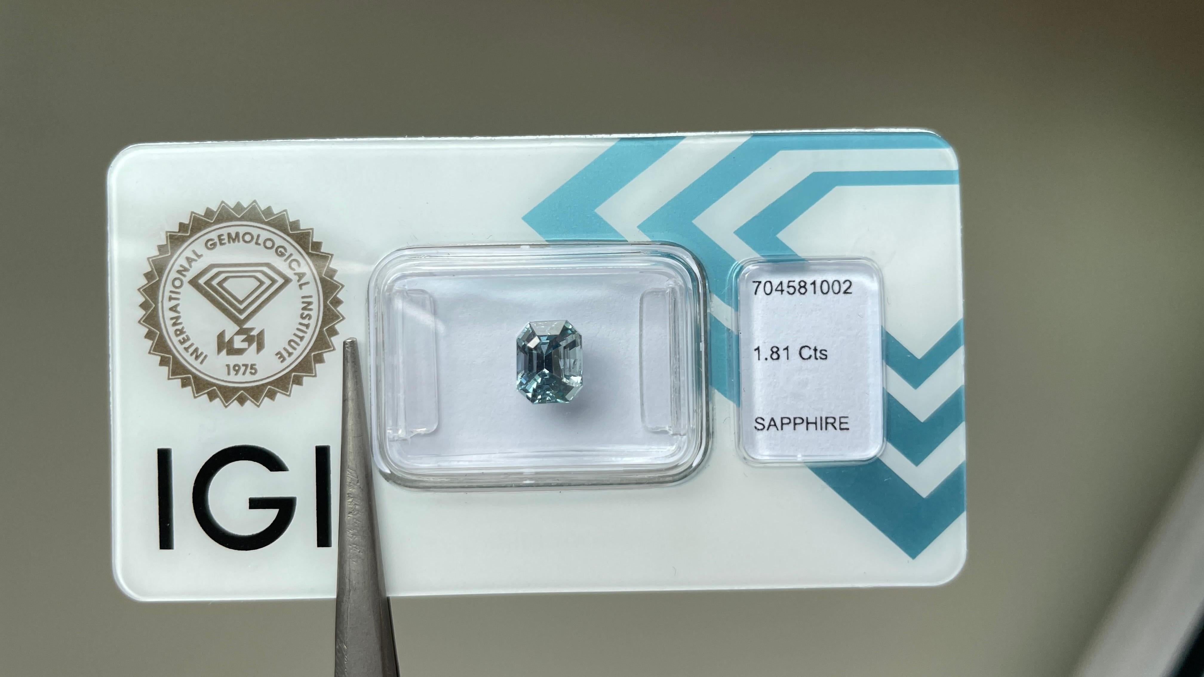 Art déco 1.81Ct Saphir bleu pastel naturel non chauffé (6.93x5.58x4.97mm)- Certifié IGI en vente