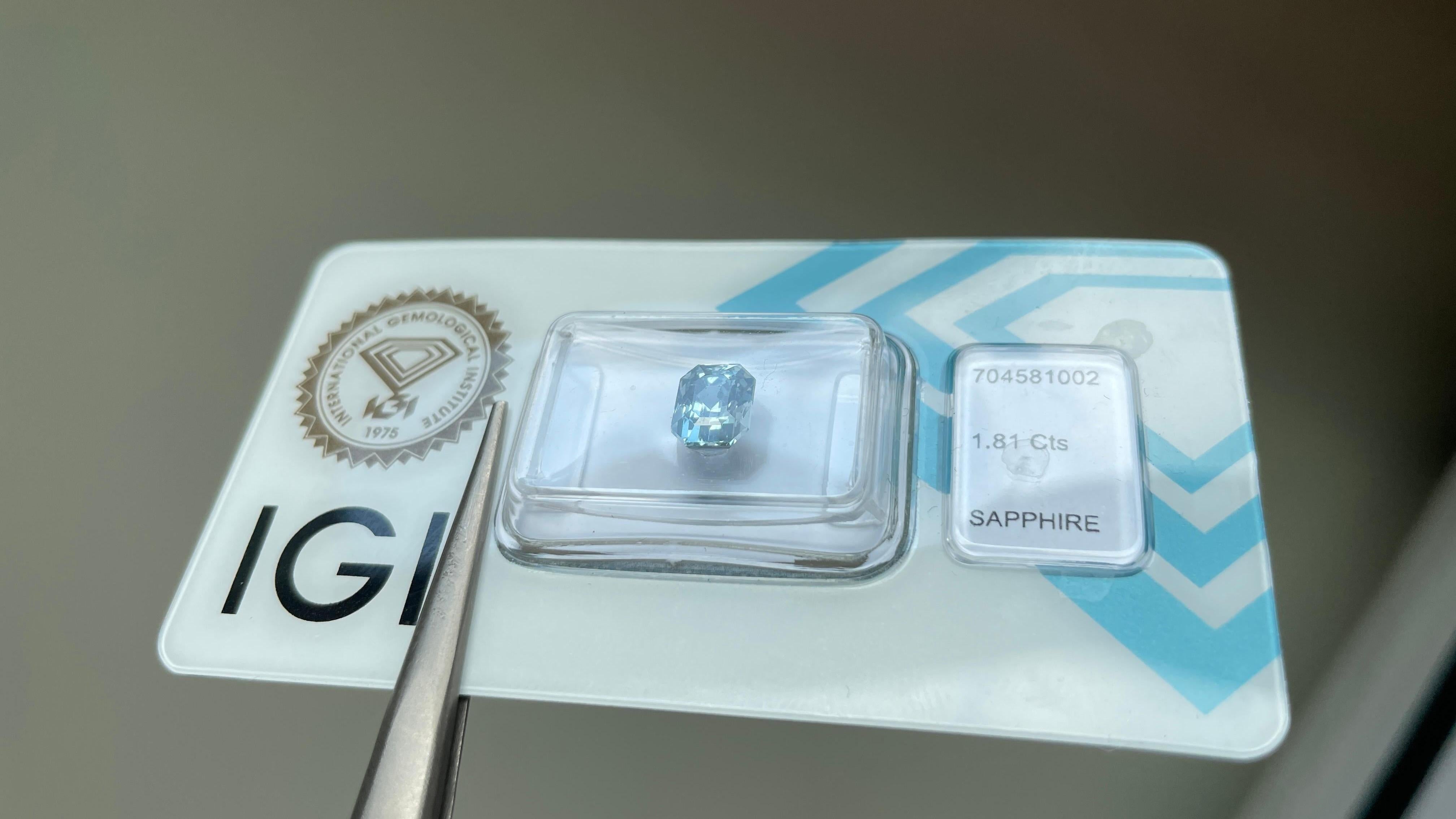 1.81Ct Saphir bleu pastel naturel non chauffé (6.93x5.58x4.97mm)- Certifié IGI Unisexe en vente