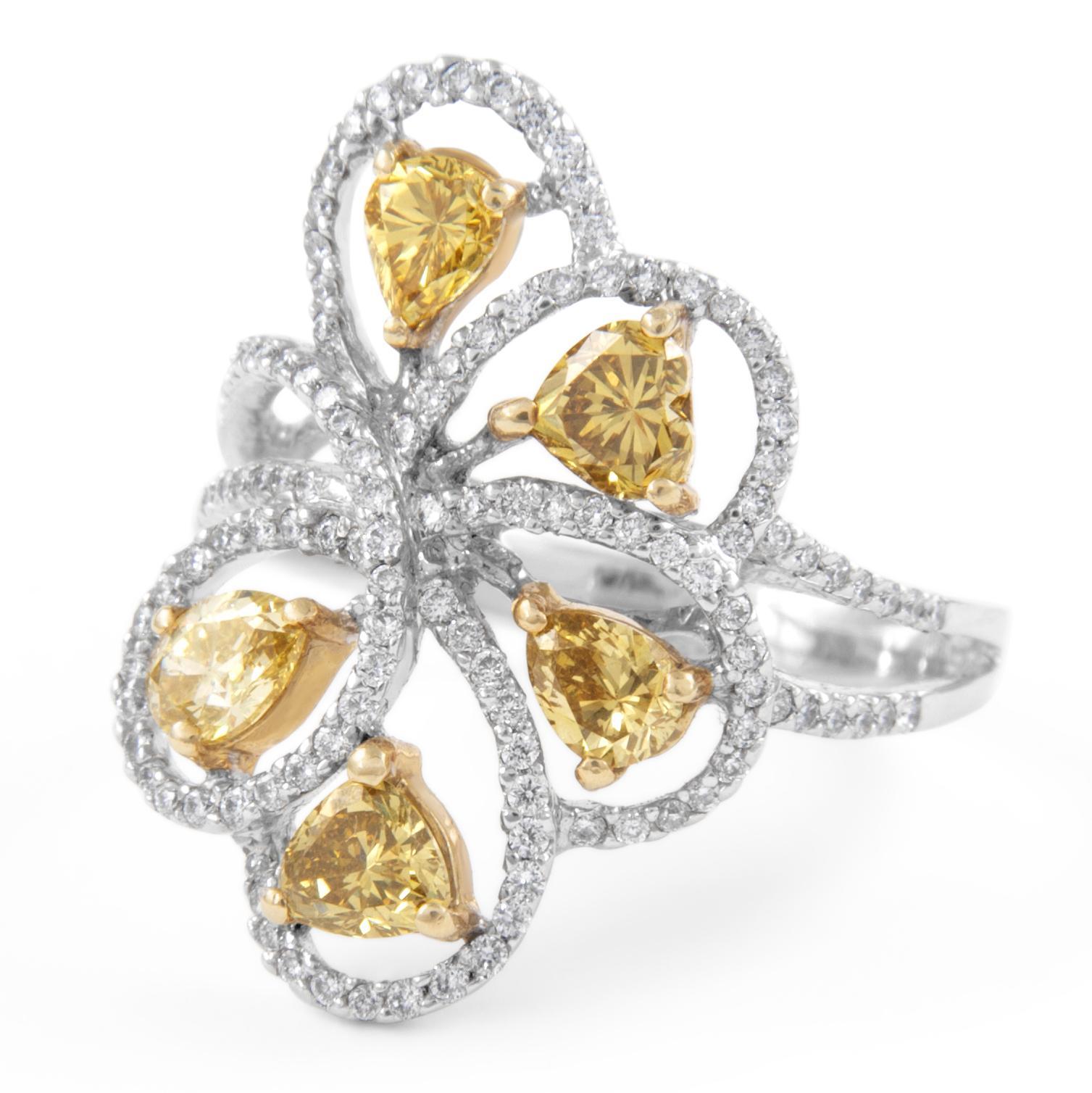 Modern 1.81ctt Fancy Brownish Yellow Diamond Floral Ring 18k For Sale
