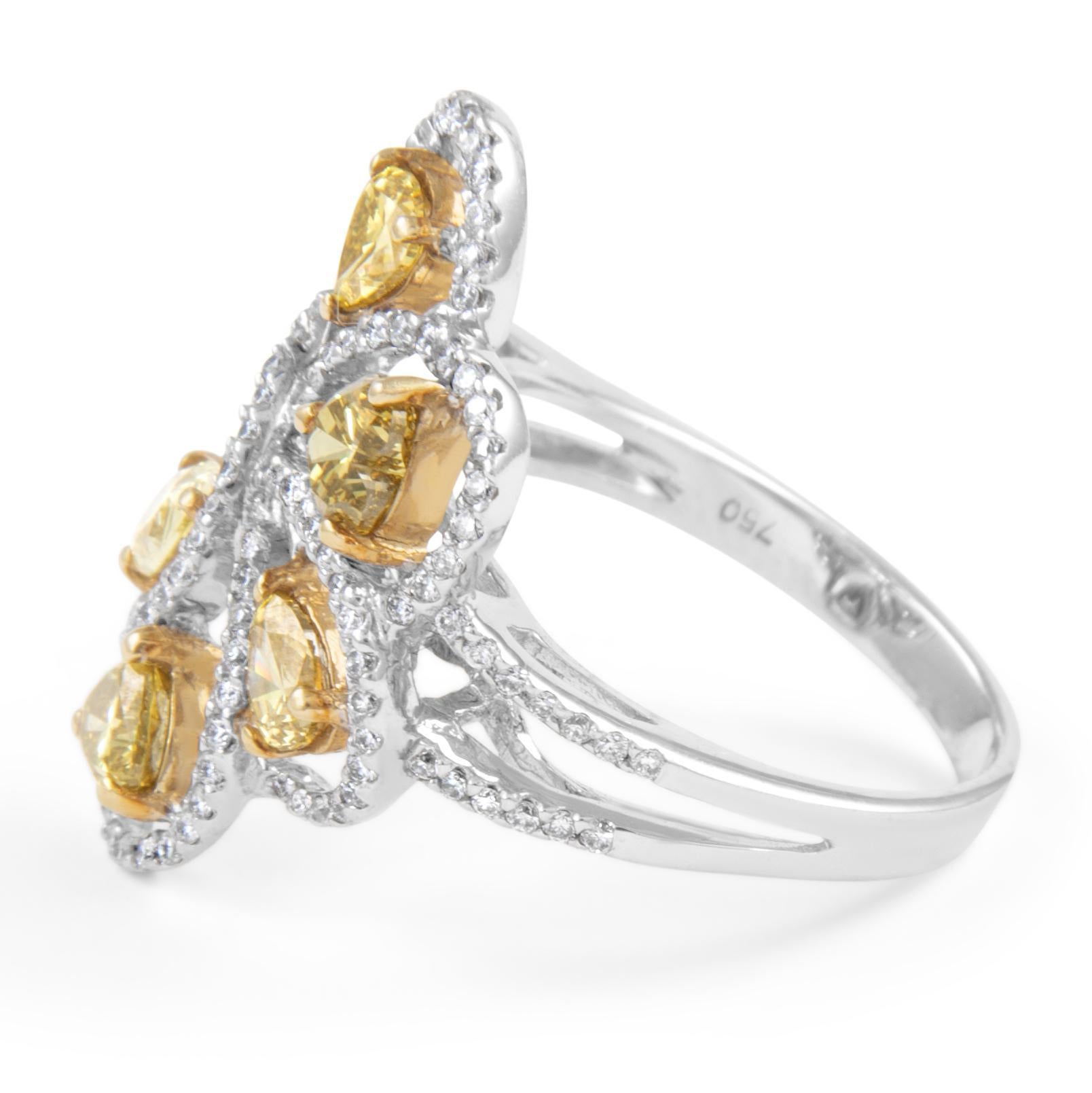 Heart Cut 1.81ctt Fancy Brownish Yellow Diamond Floral Ring 18k For Sale