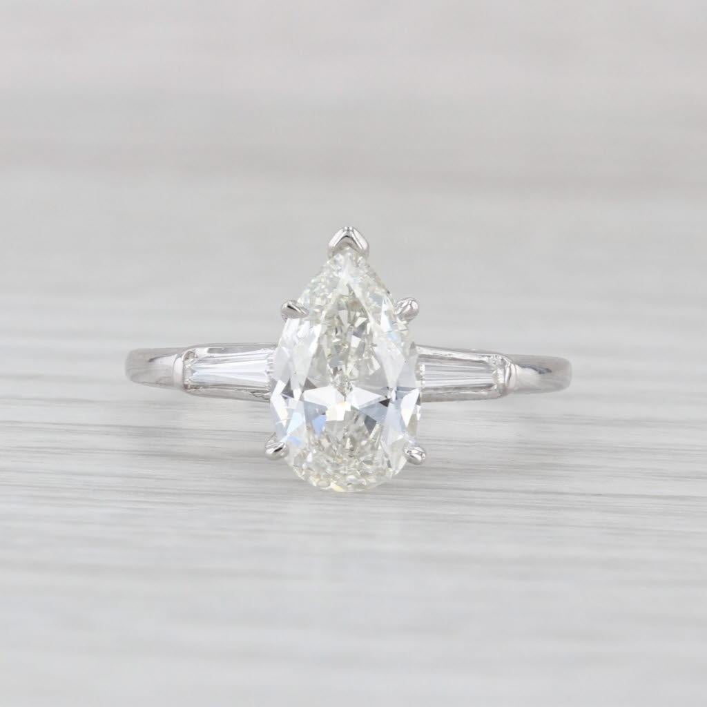 Anello di fidanzamento con diamante a pera da 1,81ctw in oro bianco 14k-18k misura 8,75 GIA In condizioni buone in vendita a McLeansville, NC