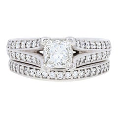 1.81ctw Princess Cut Diamond Engagement Ring & Wedding Band - 14k & 18k Gold GIA