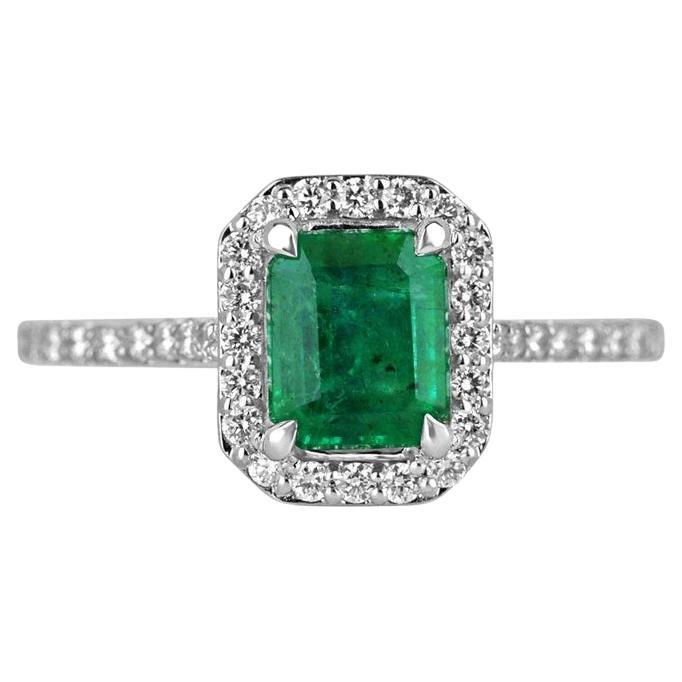 1.81tcw 14K Emerald & Diamond Halo Engagement Ring  Rich Green  White Gold