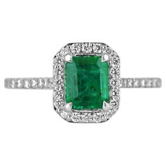 1.81tcw 14K Emeraude & Diamant Bague de fiançailles Halo  Greene & Greene  Or blanc