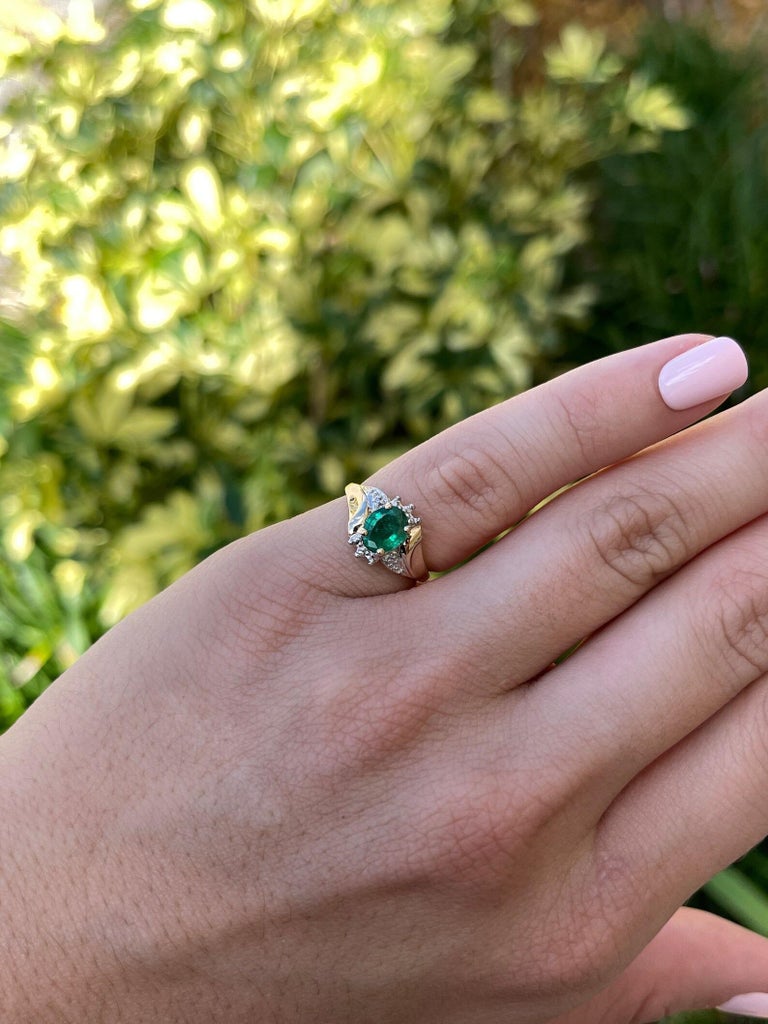 1.81tcw 14K Natural Emerald and Diamond Accent Statement Ring Two Toned