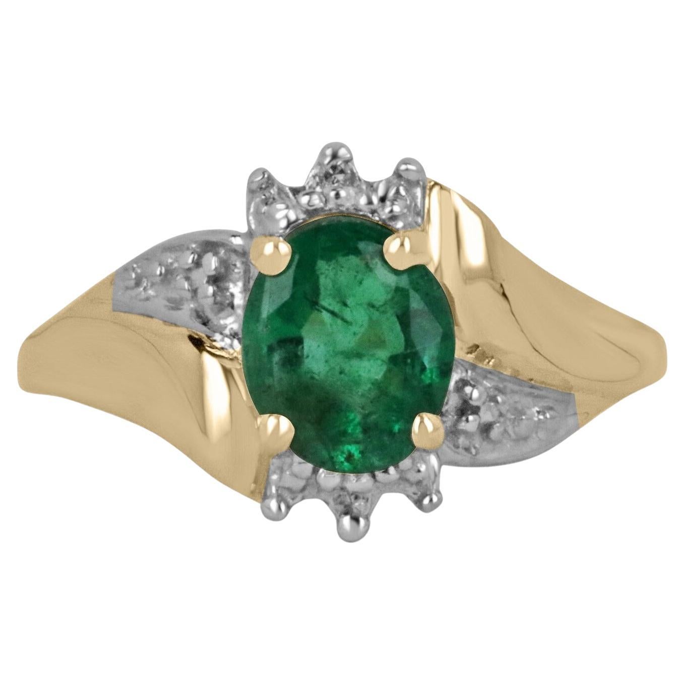 1.81tcw 14K Natural Emerald & Diamond Accent Statement Ring Two Toned Gold 14K For Sale