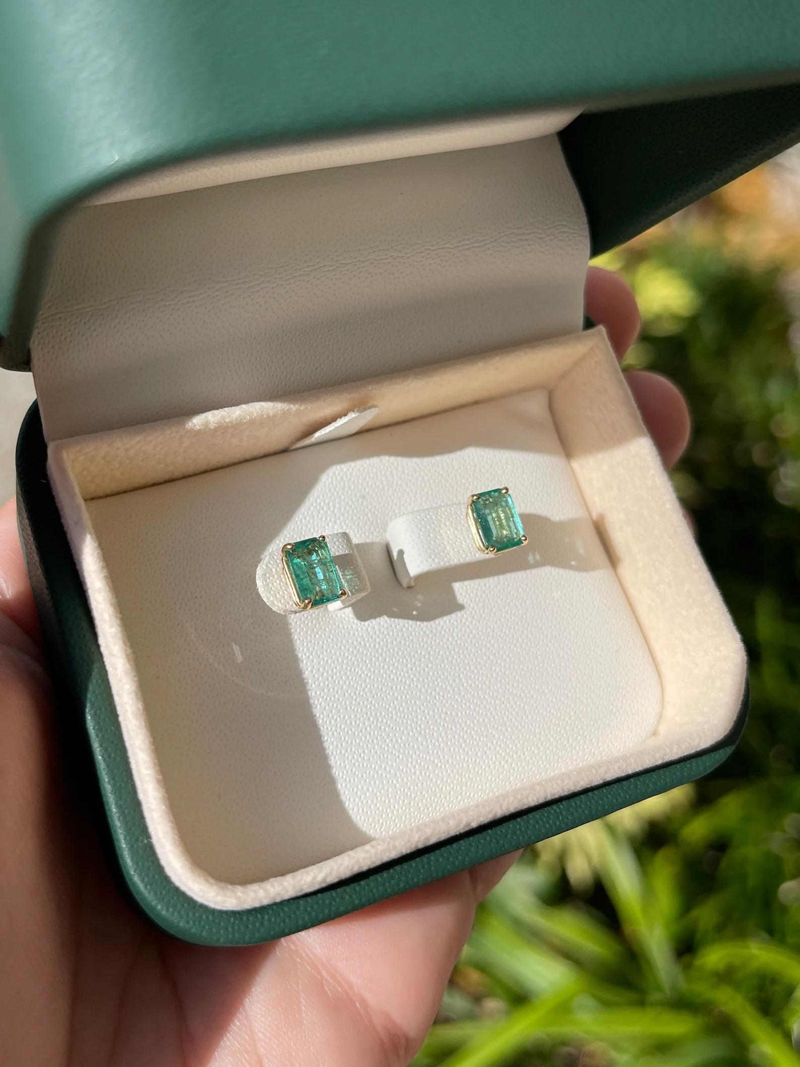 1.81tcw Natural Zambian Emerald Classic Four Prong Solitaire Stud Earrings 14K In New Condition For Sale In Jupiter, FL