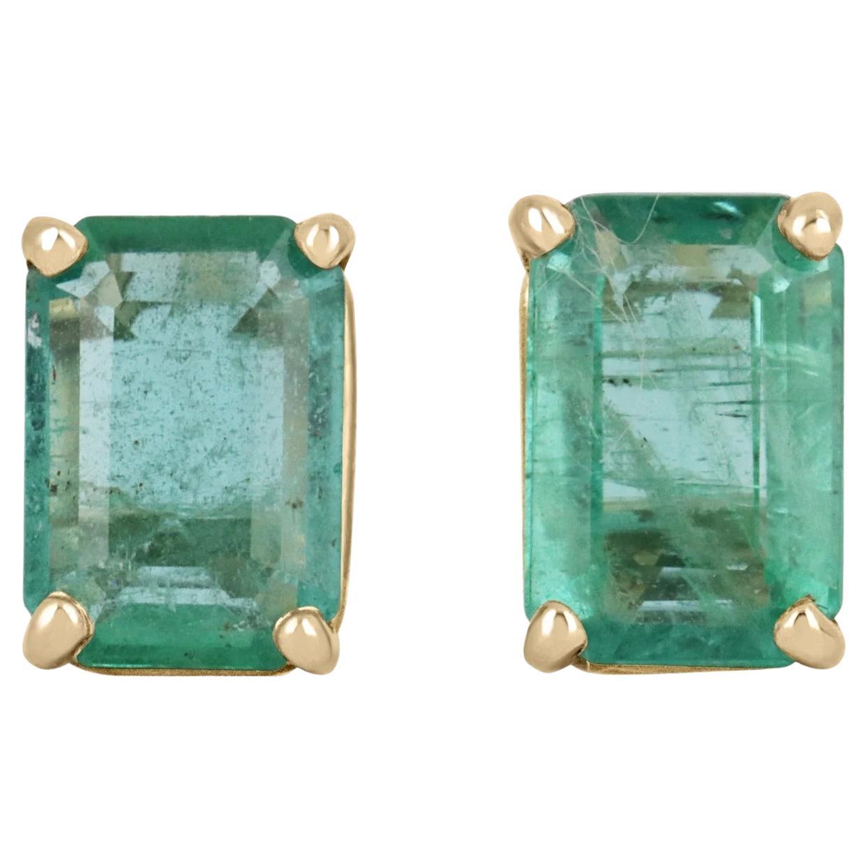 1.81tcw Natural Zambian Emerald Classic Four Prong Solitaire Stud Earrings 14K For Sale