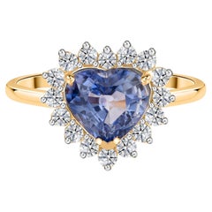 1.82 Carat Blue Sapphire Gemstone SI/H Diamond Ring 14 Karat Yellow Gold Jewelry