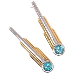 1.82 Carat Blue Zircon Earring Studs in 14 Karat Gold