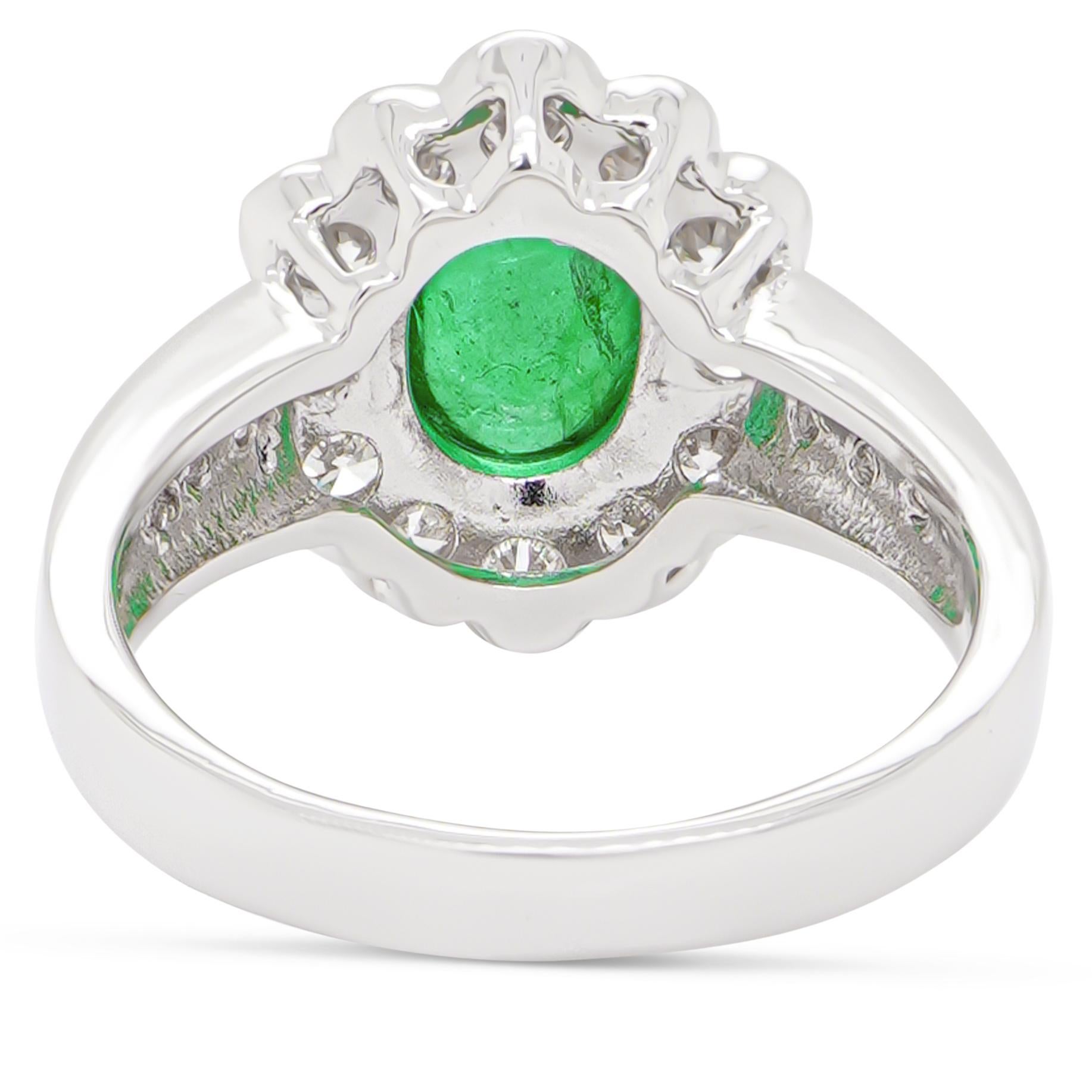 Art Nouveau 1.82 Carat Colombian Emerald & 0.83 Carat White Diamond PT 900 Simple Ring For Sale