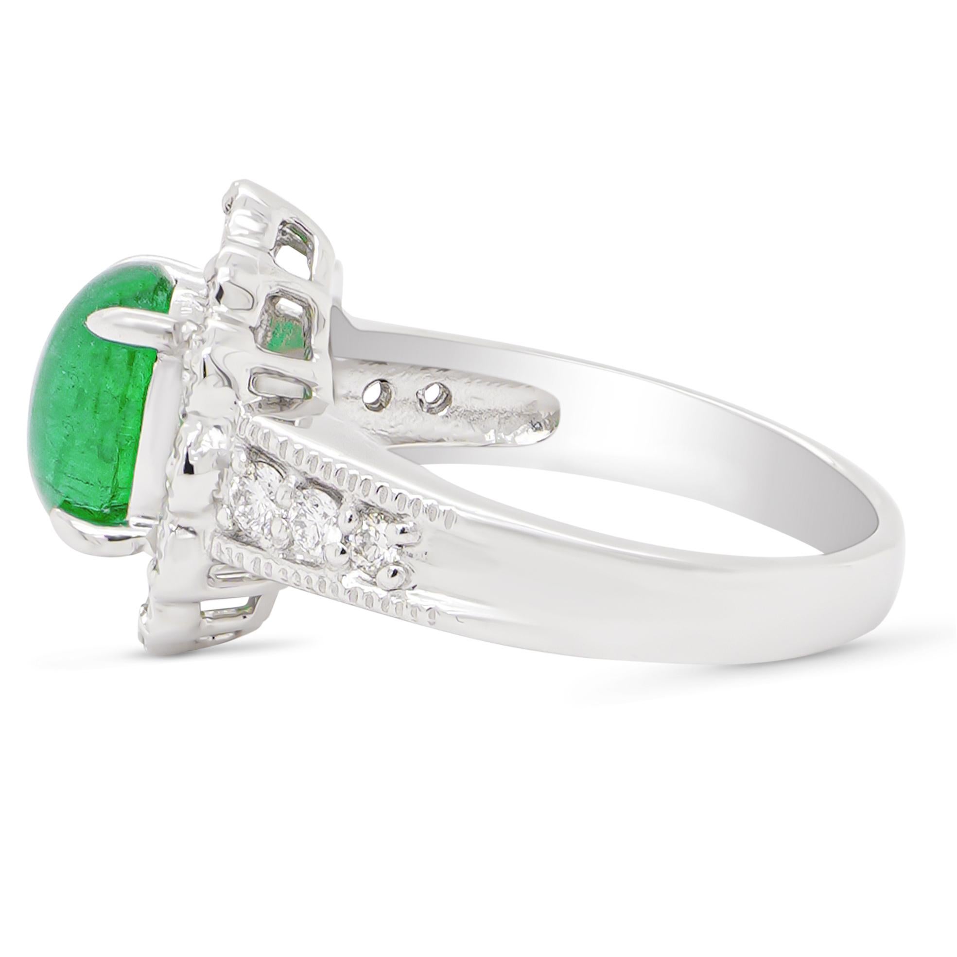 Oval Cut 1.82 Carat Colombian Emerald & 0.83 Carat White Diamond PT 900 Simple Ring For Sale