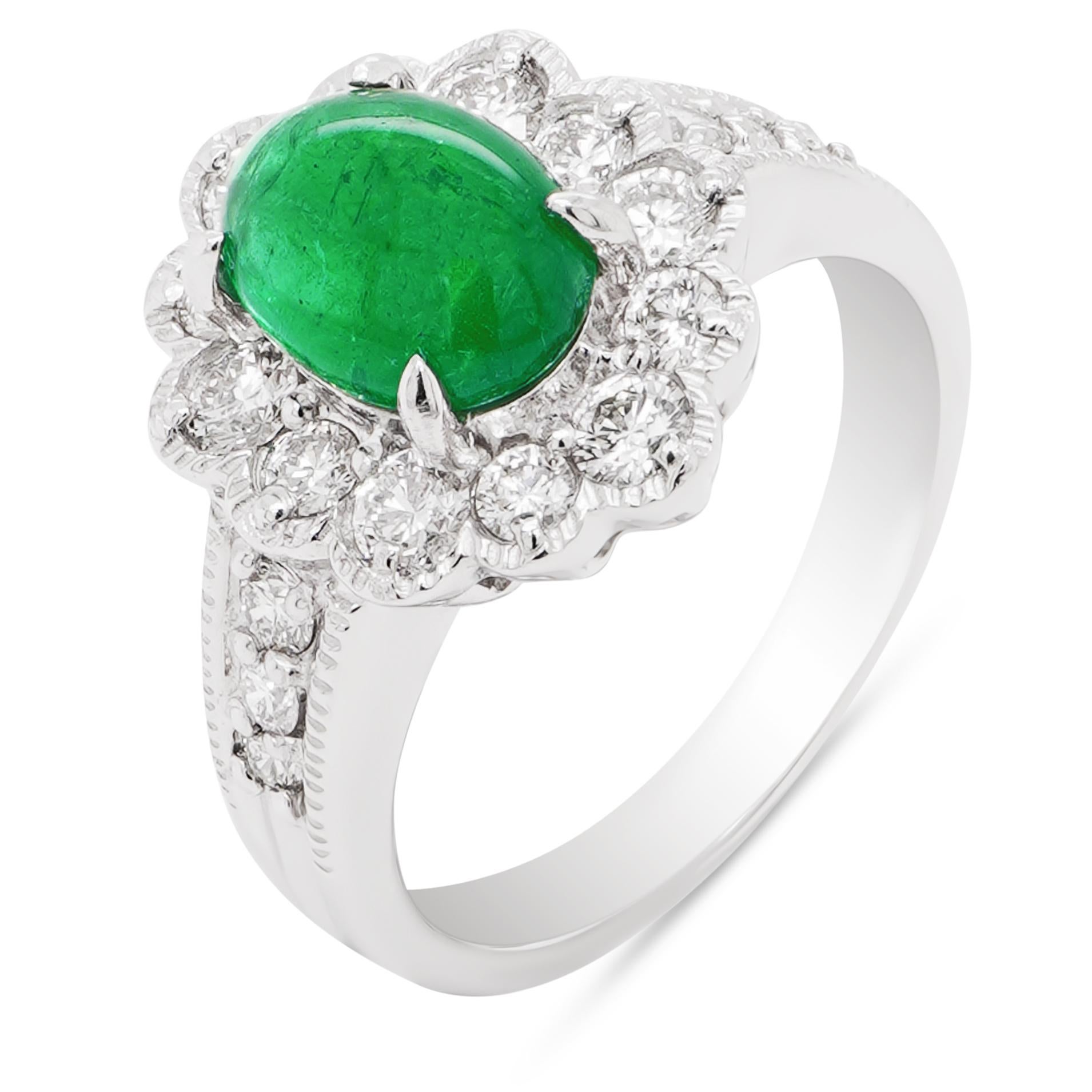 1.82 Carat Colombian Emerald & 0.83 Carat White Diamond PT 900 Simple Ring In New Condition For Sale In Hung Hom, HK