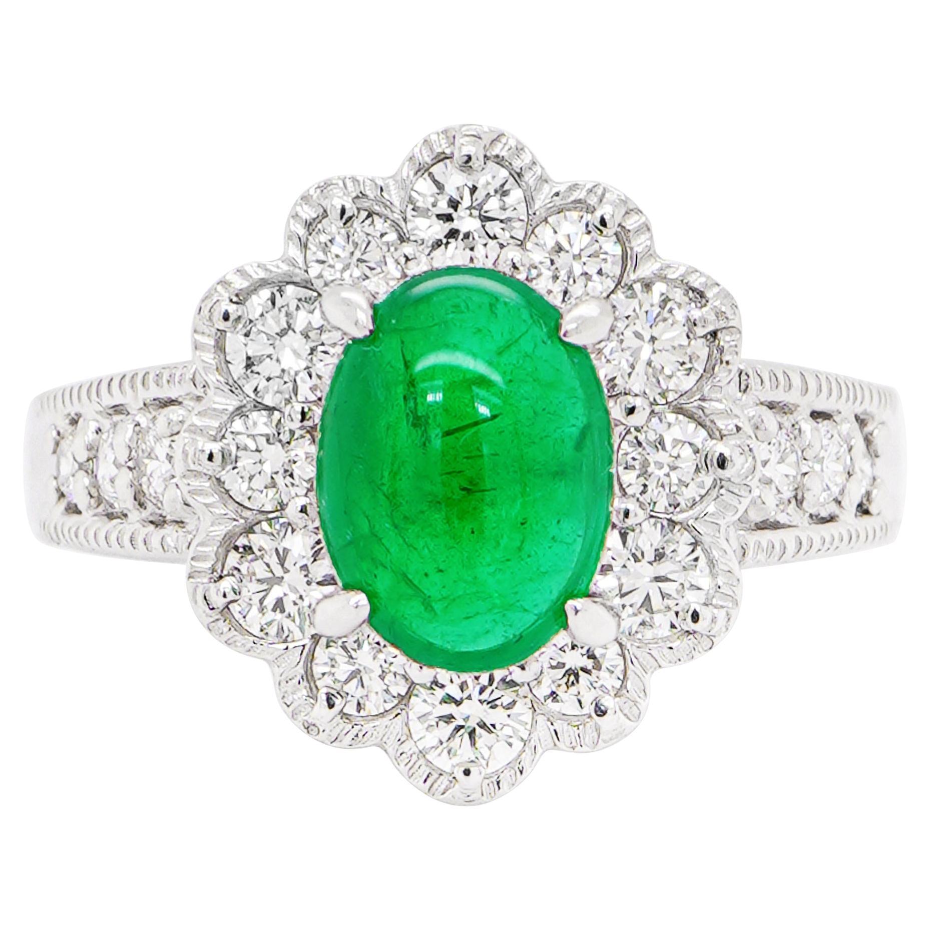 1.82 Carat Colombian Emerald & 0.83 Carat White Diamond PT 900 Simple Ring