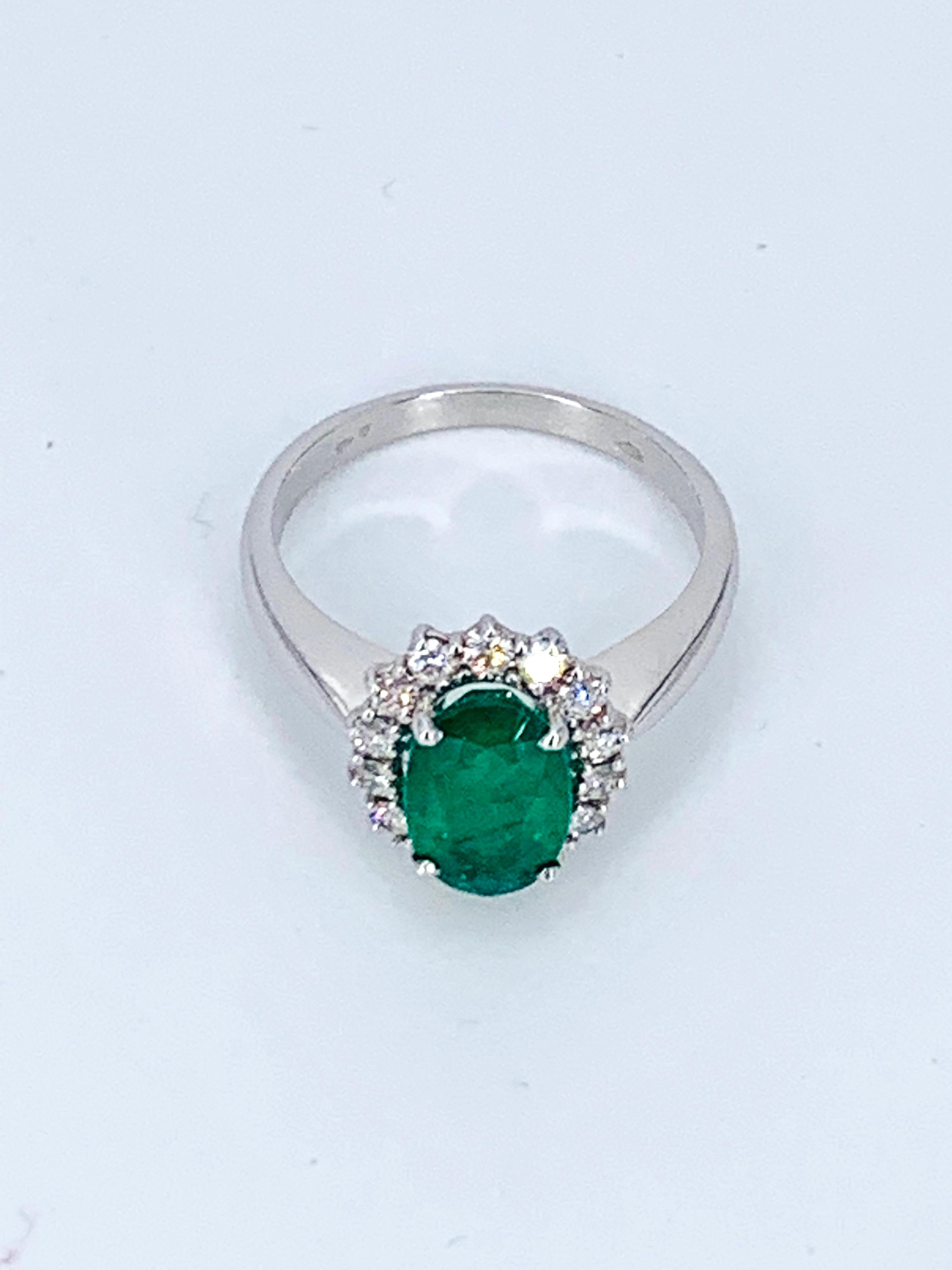 Artisan 1.82 Carat Colombian Emerald and Diamond 18Kt White Gold Halo Unisex Ring