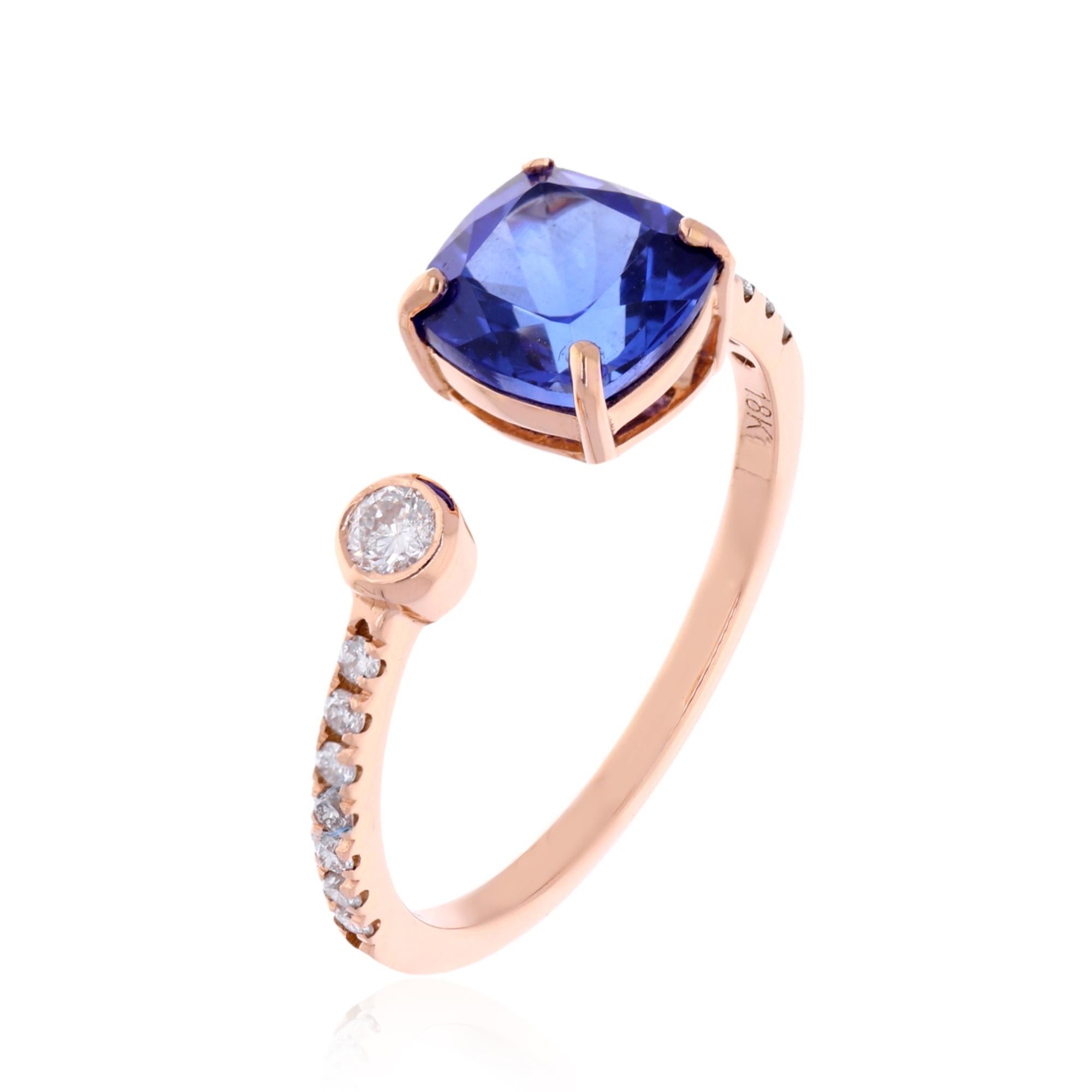 1,82 quilates tanzanita corte cojín Anillo puño 0,20 quilates diamante Oro rosa 18 quilates Moderno en venta