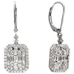 1.82 Carat Diamond 18 Karat White Gold Cluster Drop Earrings