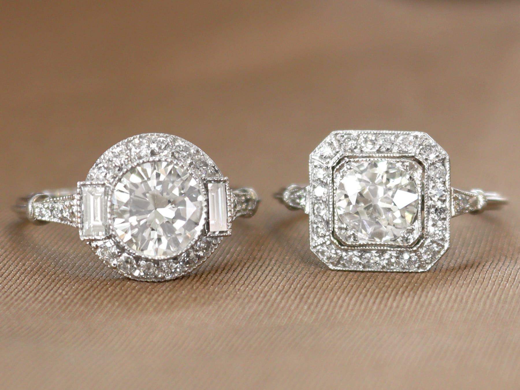 1.82 Carat Diamond and Platinum Halo Engagement Ring In Excellent Condition For Sale In Jesmond, Newcastle Upon Tyne